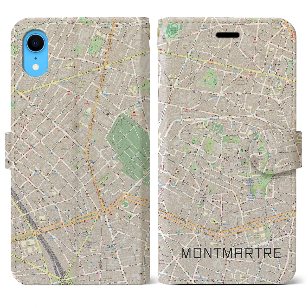 【モンマルトル(フランス)】地図柄iPhoneケース(手帳タイプ)モノトーン・iPhone XR 用