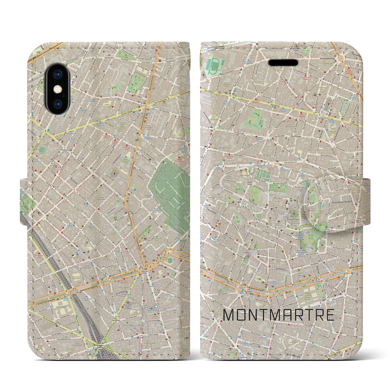【モンマルトル(フランス)】地図柄iPhoneケース(手帳タイプ)モノトーン・iPhone XS / X 用