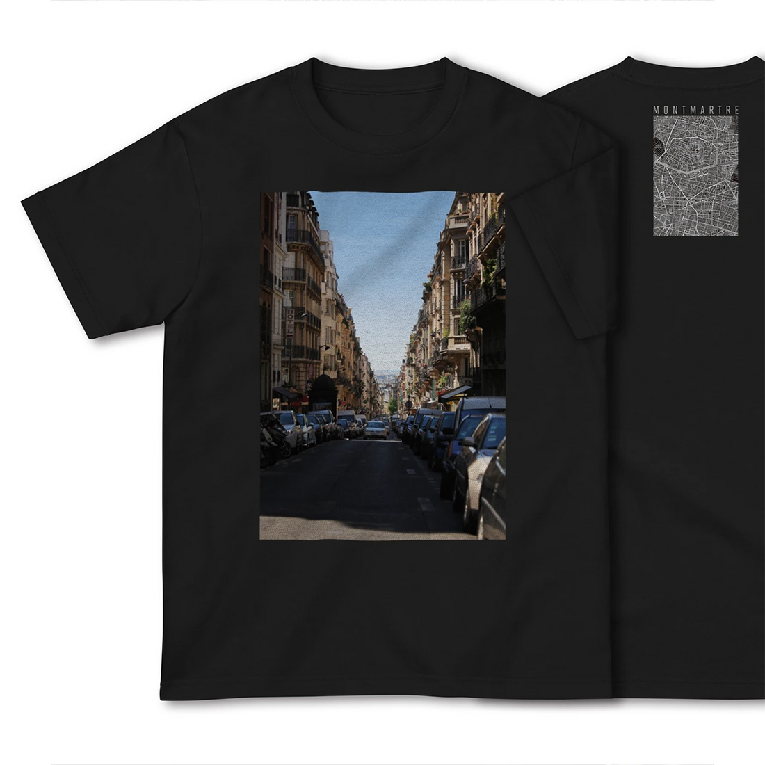 【モンマルトル(フランス)】Map World ハイクオリティTシャツ