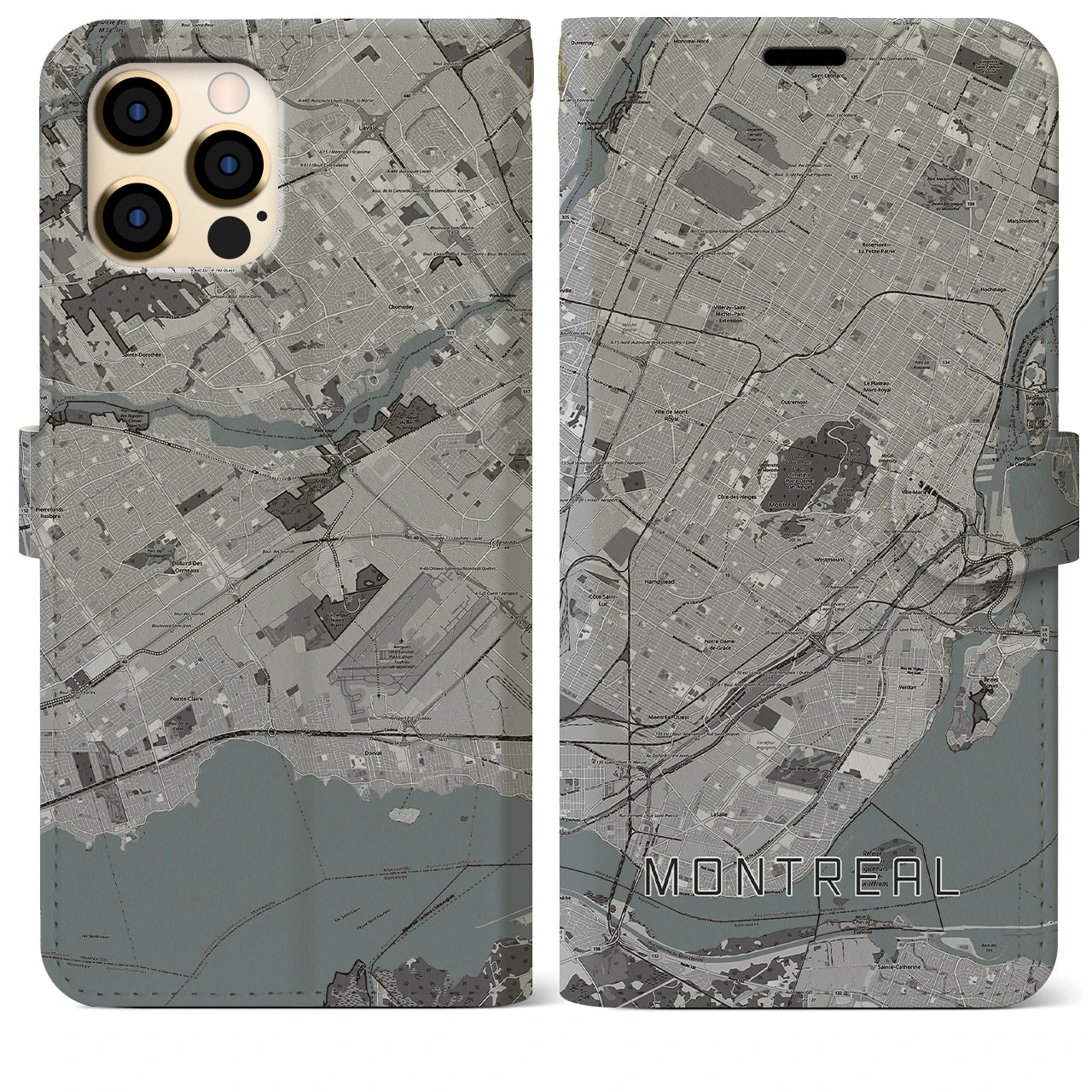【モントリオール(カナダ)】地図柄iPhoneケース(手帳タイプ)モノトーン・iPhone 12 Pro Max 用