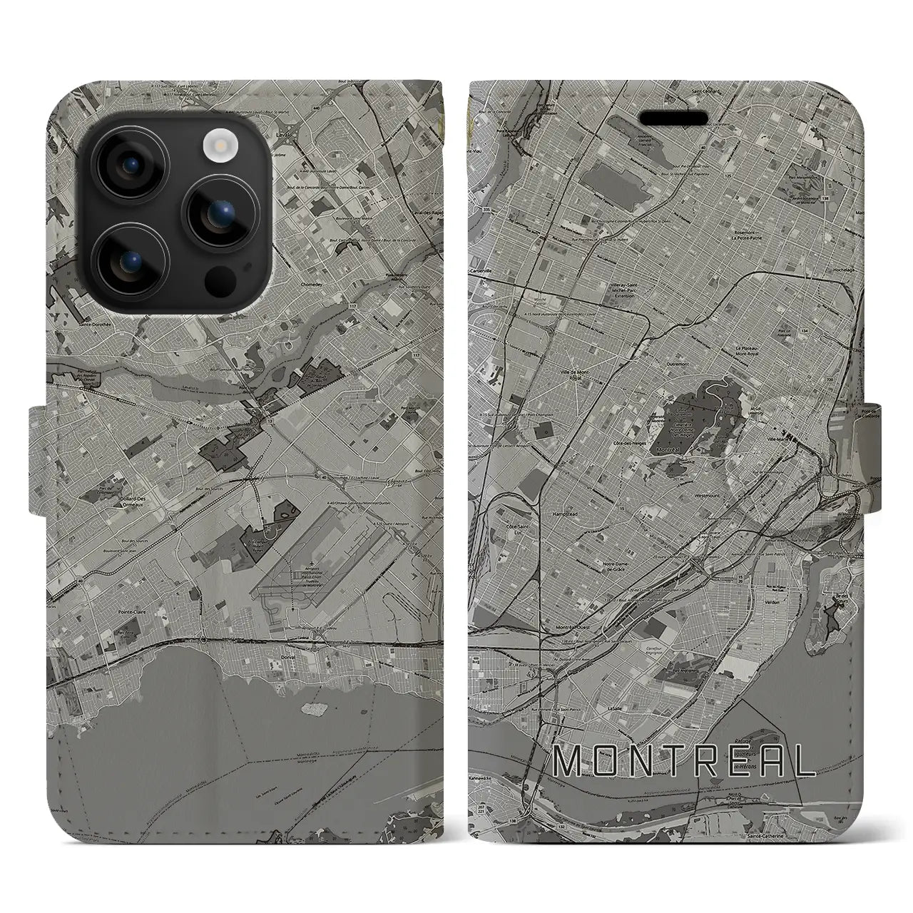 【モントリオール(カナダ)】地図柄iPhoneケース(手帳タイプ)モノトーン・iPhone 16 用