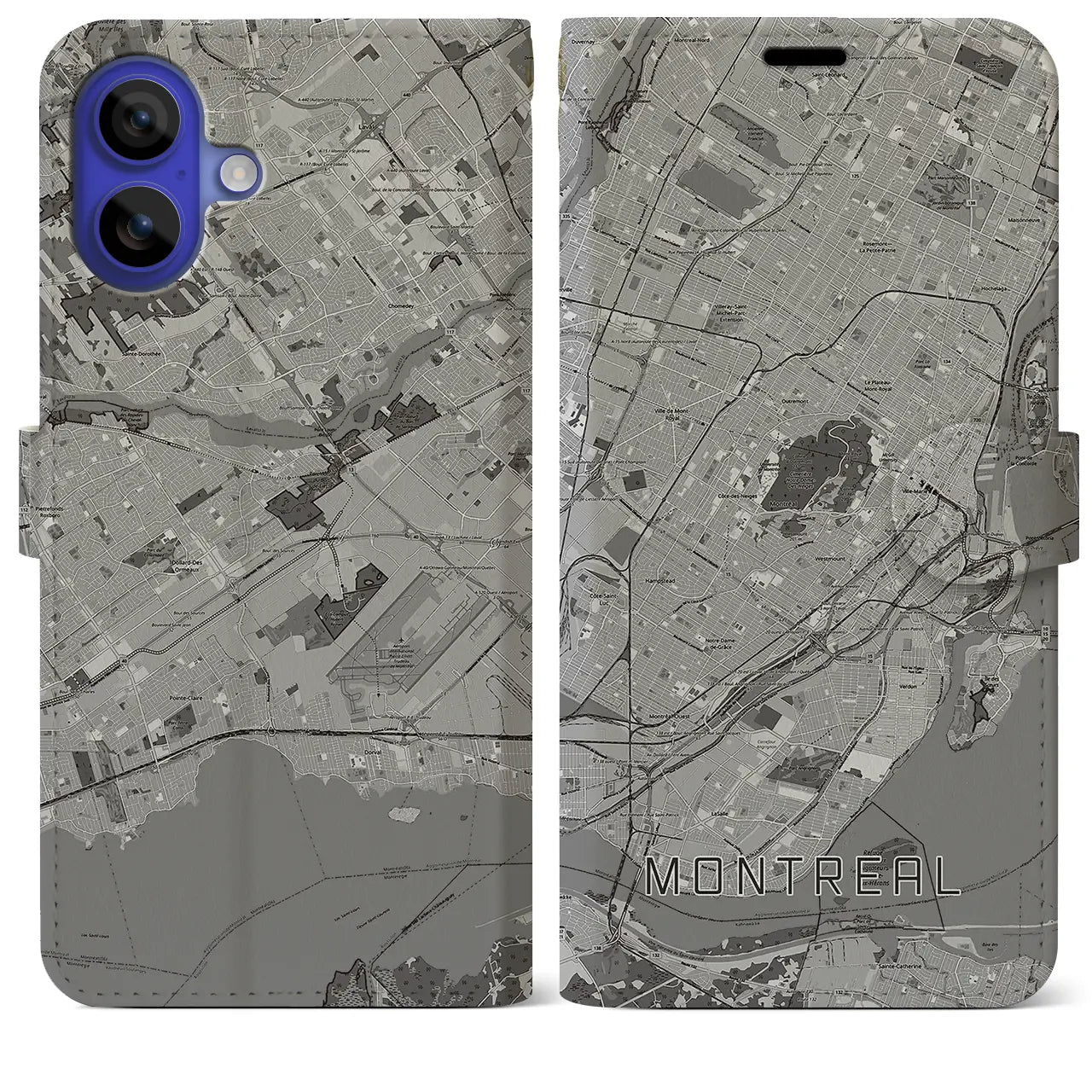 【モントリオール(カナダ)】地図柄iPhoneケース(手帳タイプ)モノトーン・iPhone 16 Pro Max 用