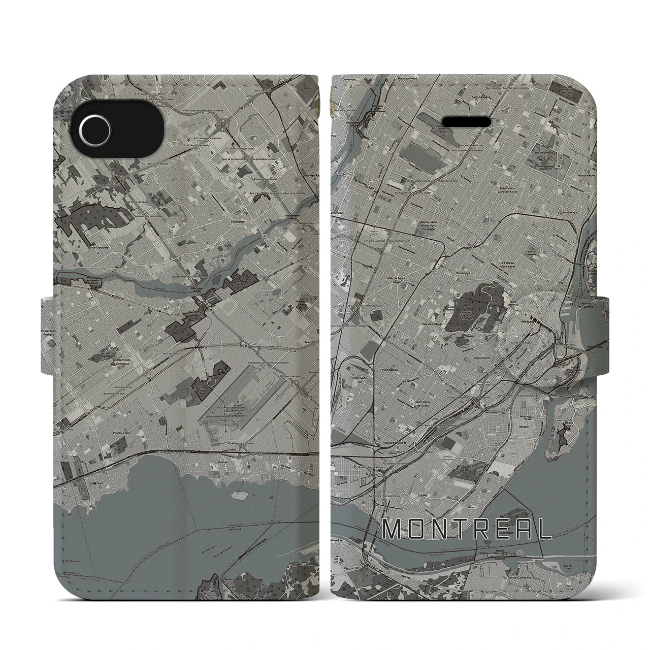 【モントリオール(カナダ)】地図柄iPhoneケース(手帳タイプ)モノトーン・iPhone SE(第3 / 第2世代) / 8 / 7 / 6s / 6 用