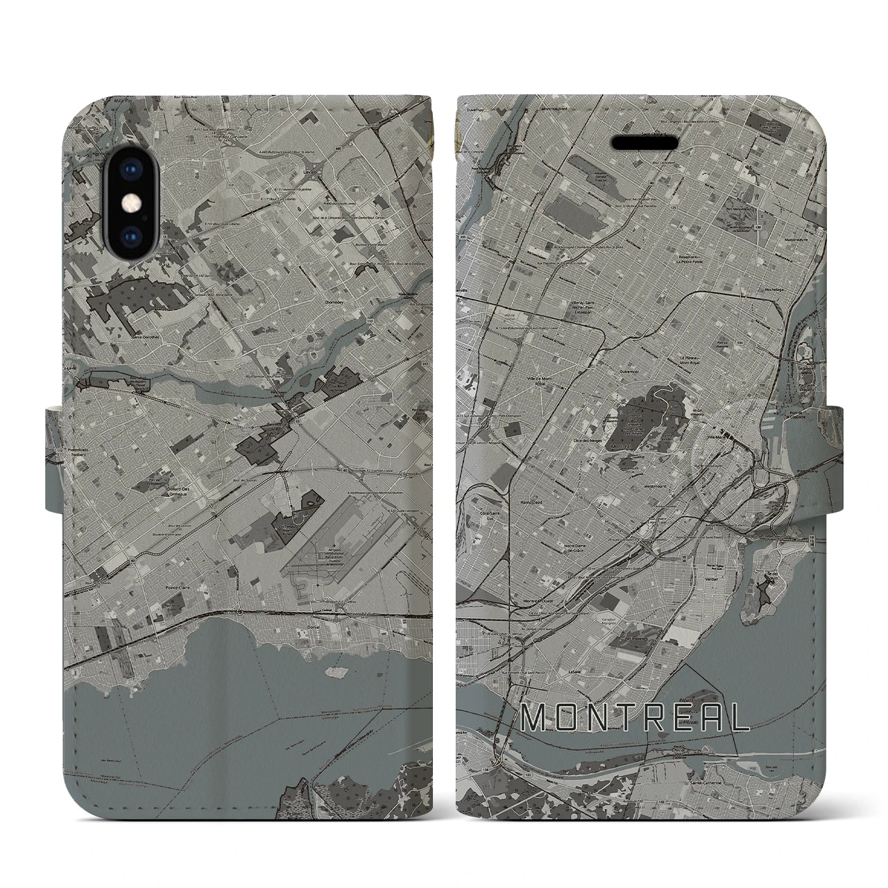 【モントリオール(カナダ)】地図柄iPhoneケース(手帳タイプ)モノトーン・iPhone XS / X 用
