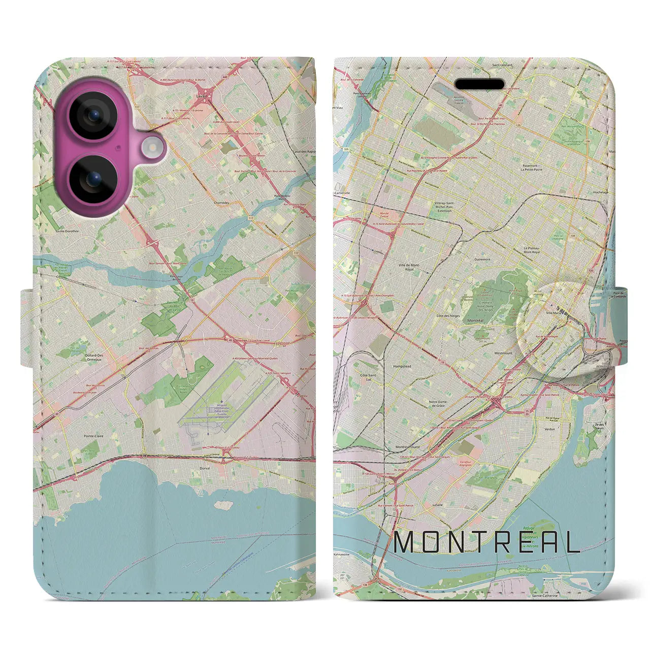 【モントリオール(カナダ)】地図柄iPhoneケース(手帳タイプ)ナチュラル・iPhone 16 Pro 用