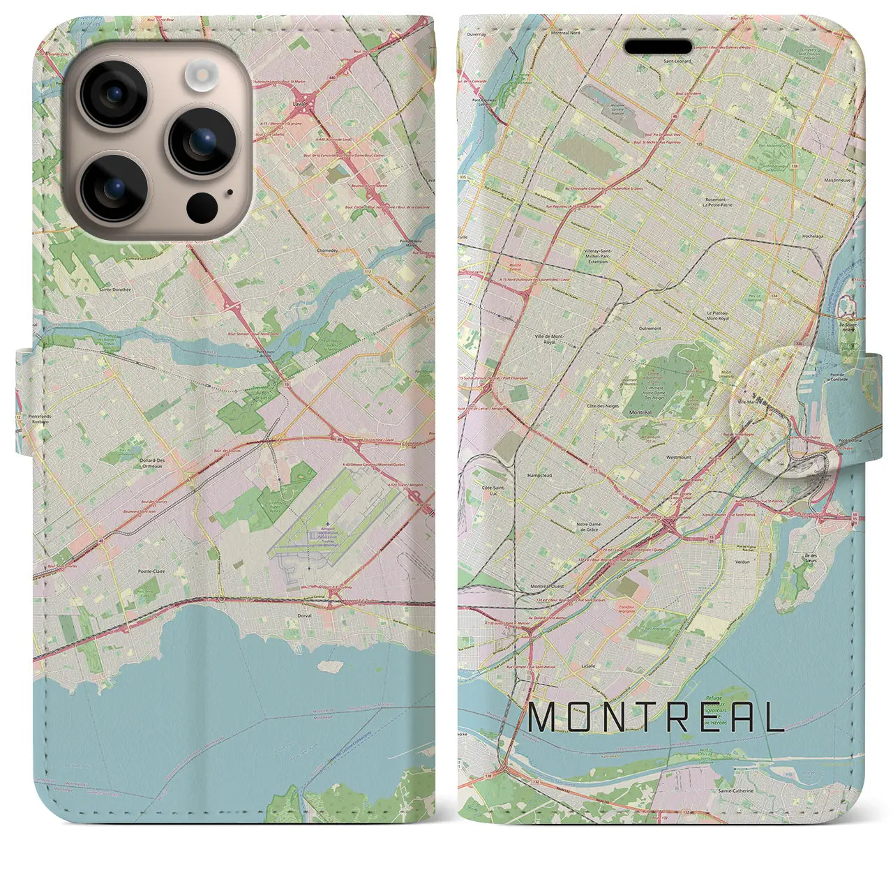 【モントリオール(カナダ)】地図柄iPhoneケース(手帳タイプ)ナチュラル・iPhone 16 Plus 用