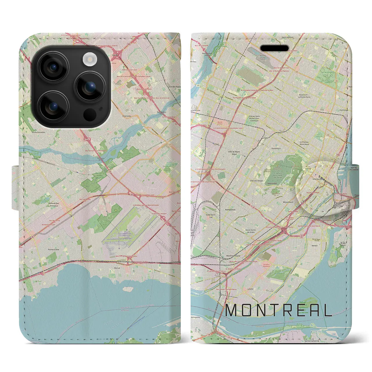 【モントリオール(カナダ)】地図柄iPhoneケース(手帳タイプ)ナチュラル・iPhone 16 用