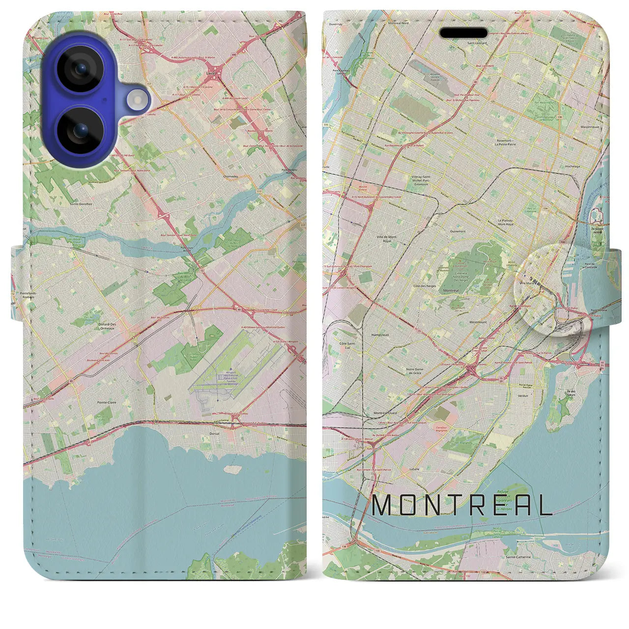 【モントリオール(カナダ)】地図柄iPhoneケース(手帳タイプ)ナチュラル・iPhone 16 Pro Max 用