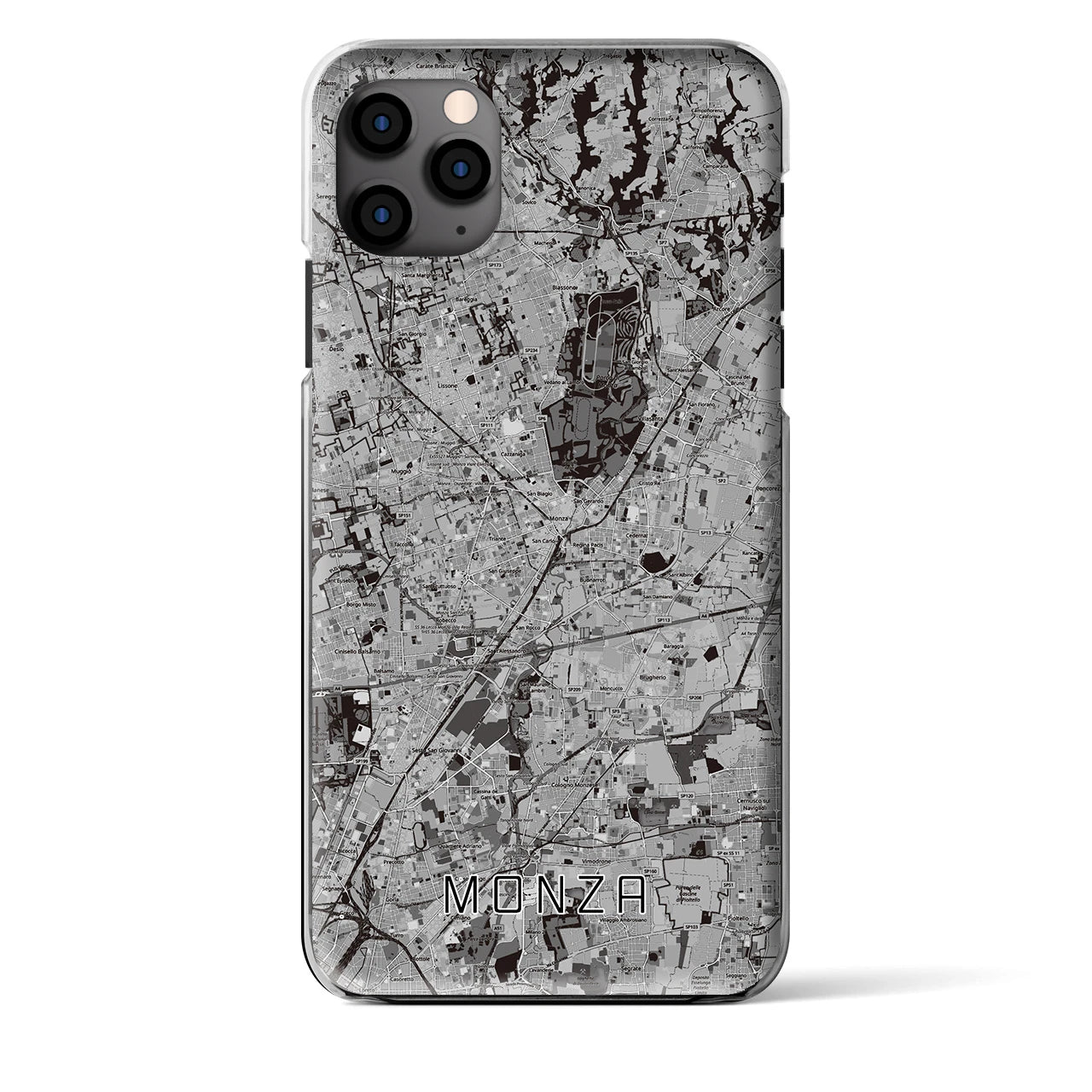 【モンツァ(イタリア)】地図柄iPhoneケース(クリアタイプ)モノトーン・iPhone 11 Pro Max 用