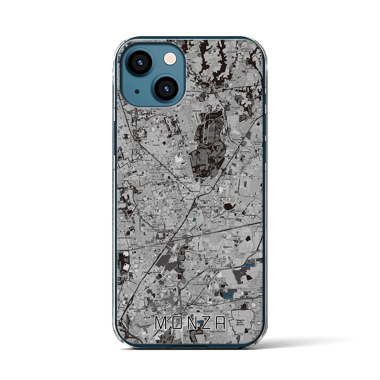 【モンツァ(イタリア)】地図柄iPhoneケース(クリアタイプ)モノトーン・iPhone 13 用