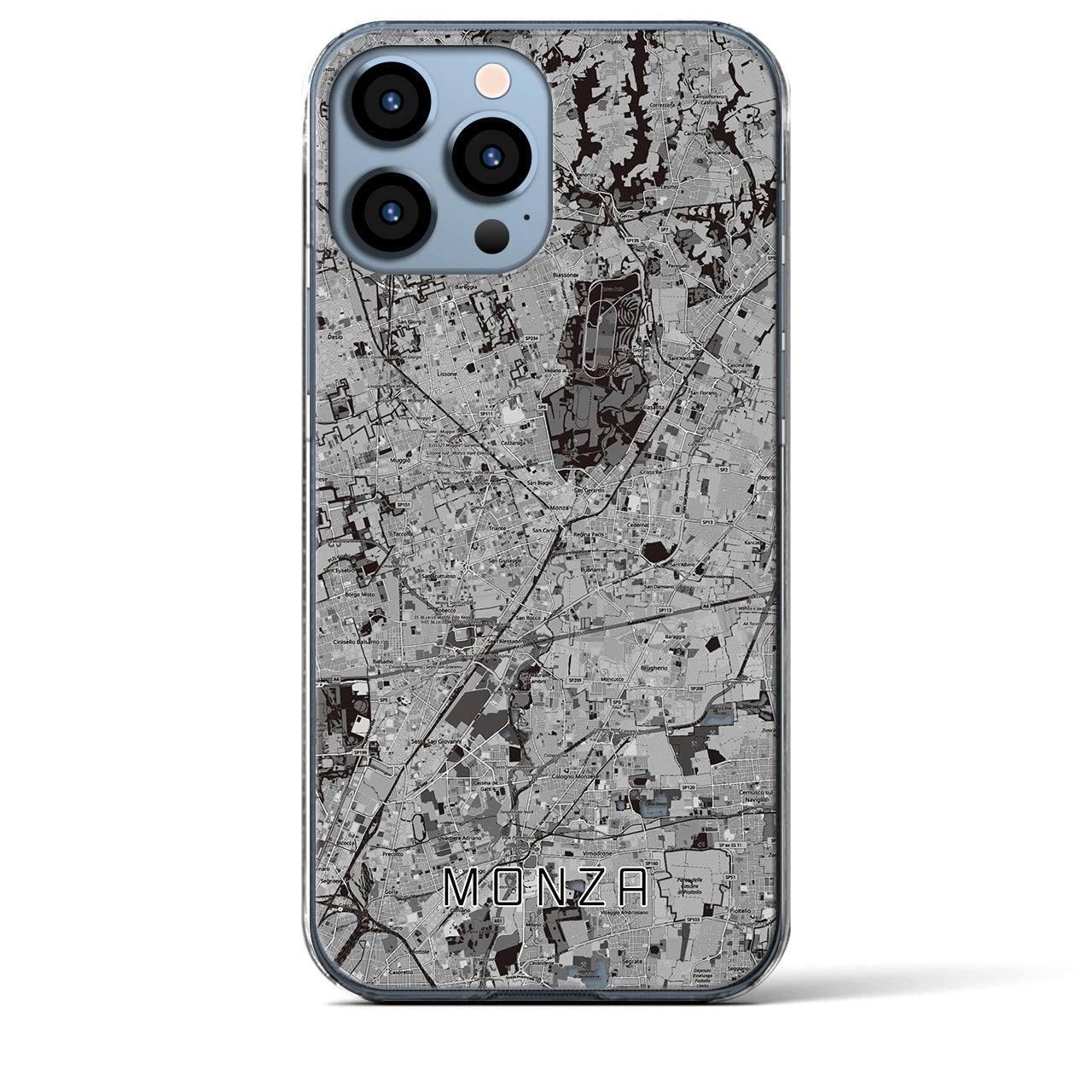 【モンツァ(イタリア)】地図柄iPhoneケース(クリアタイプ)モノトーン・iPhone 13 Pro Max 用