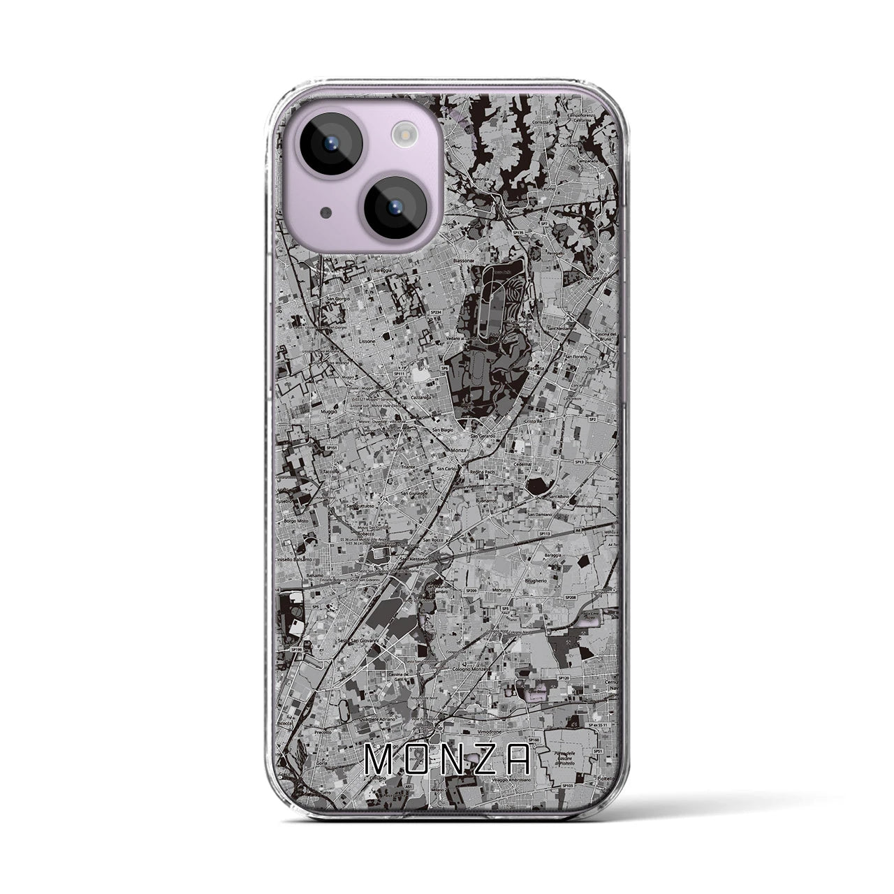 【モンツァ(イタリア)】地図柄iPhoneケース(クリアタイプ)モノトーン・iPhone 14 用