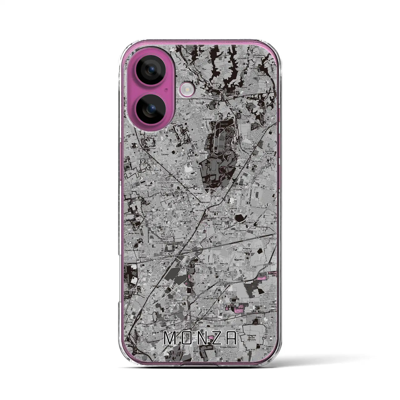 【モンツァ(イタリア)】地図柄iPhoneケース(クリアタイプ)モノトーン・iPhone 16 Pro 用