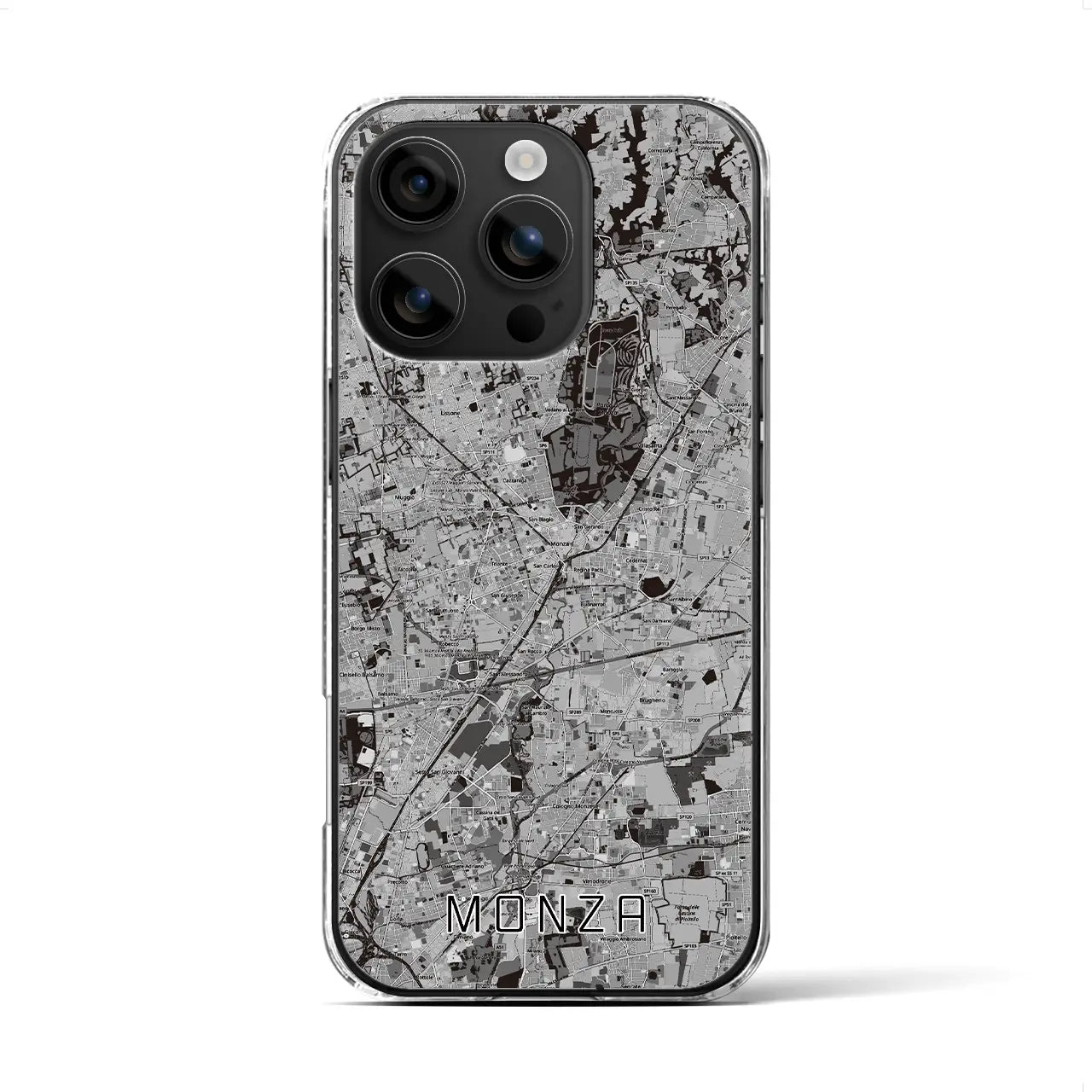 【モンツァ(イタリア)】地図柄iPhoneケース(クリアタイプ)モノトーン・iPhone 16 用
