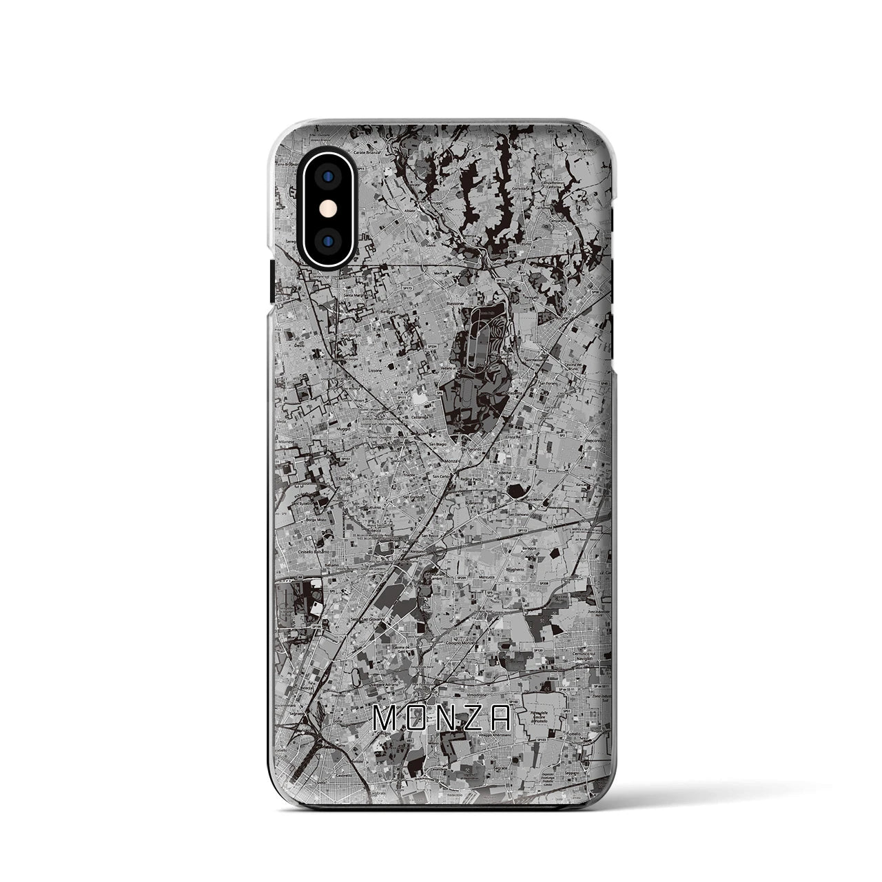 【モンツァ(イタリア)】地図柄iPhoneケース(クリアタイプ)モノトーン・iPhone XS / X 用