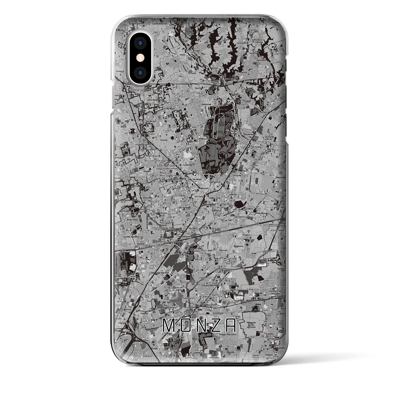 【モンツァ(イタリア)】地図柄iPhoneケース(クリアタイプ)モノトーン・iPhone XS Max 用