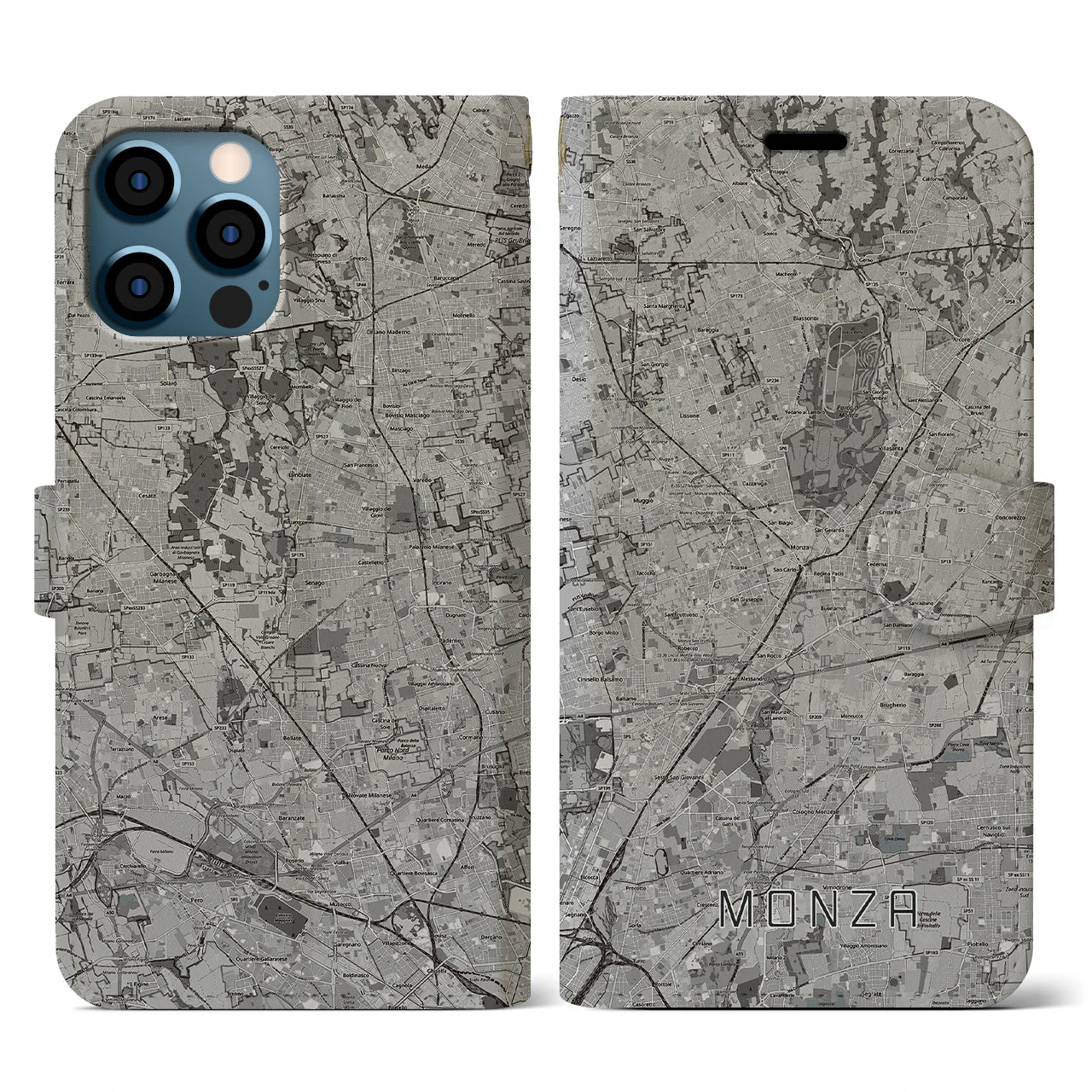 【モンツァ(イタリア)】地図柄iPhoneケース(手帳タイプ)