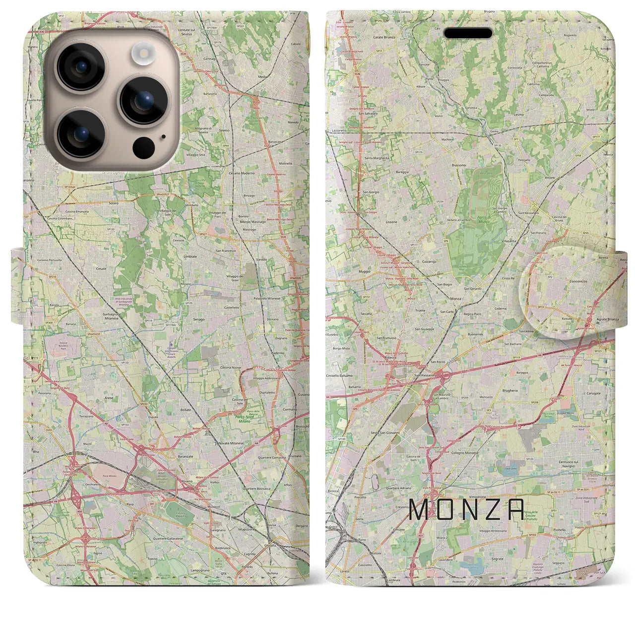 【モンツァ(イタリア)】地図柄iPhoneケース(手帳タイプ)
