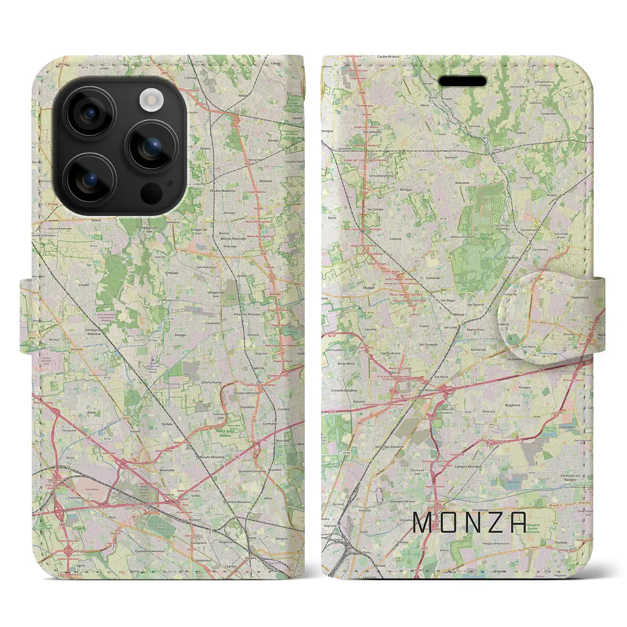 【モンツァ(イタリア)】地図柄iPhoneケース(手帳タイプ)ナチュラル・iPhone 16 用