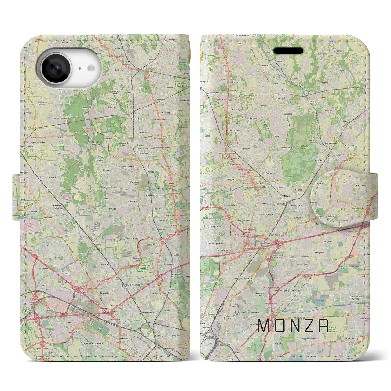 【モンツァ(イタリア)】地図柄iPhoneケース(手帳タイプ)