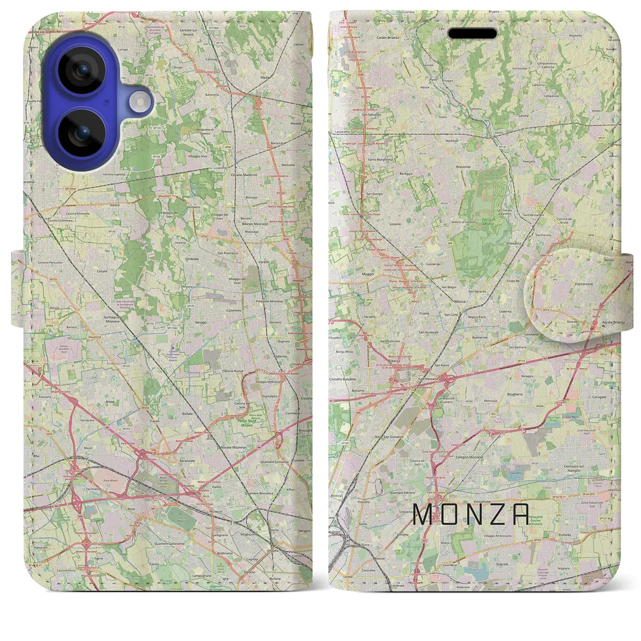 【モンツァ(イタリア)】地図柄iPhoneケース(手帳タイプ)ナチュラル・iPhone 16 Pro Max 用