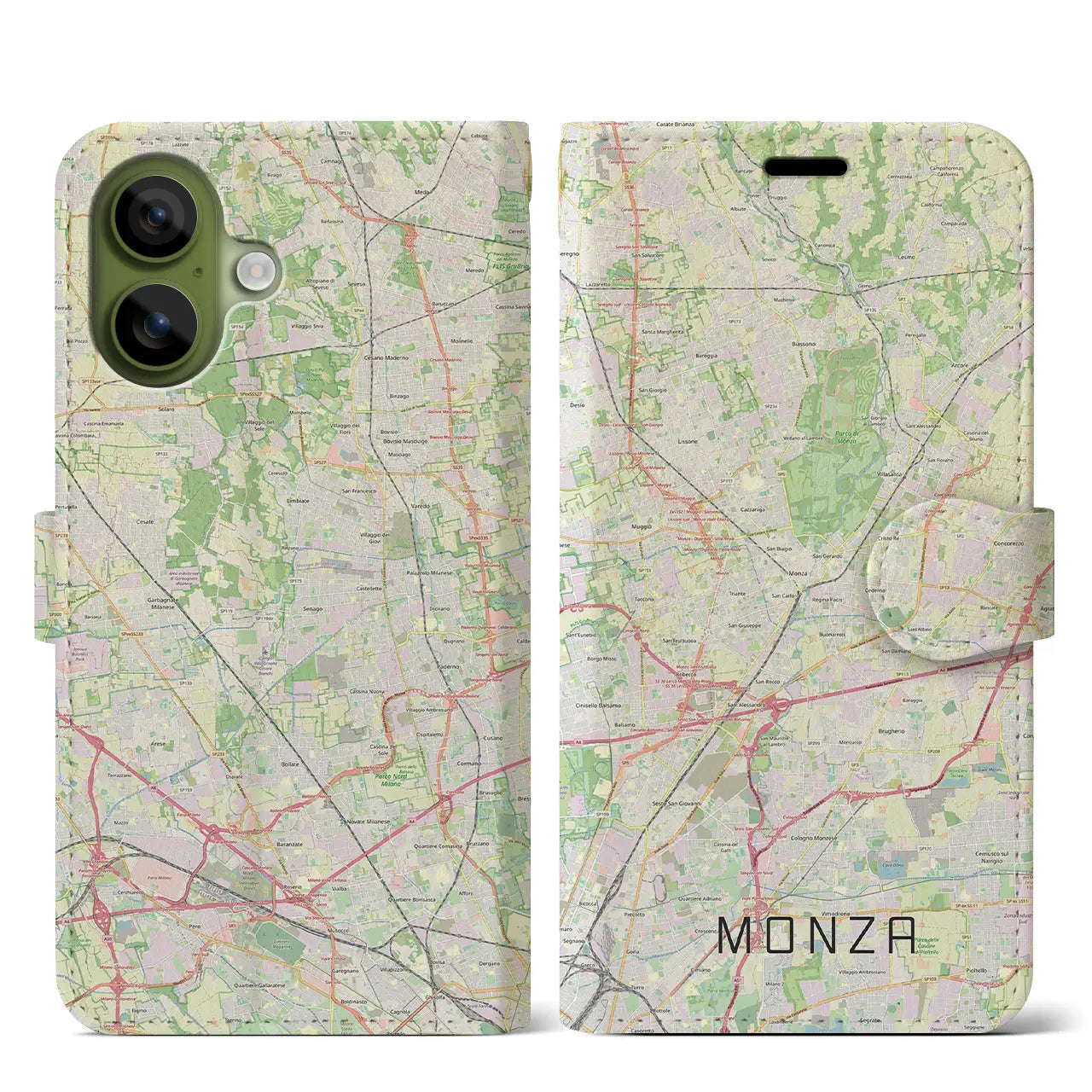 【モンツァ(イタリア)】地図柄iPhoneケース(手帳タイプ)モノトーン・iPhone 17 Pro Max 用