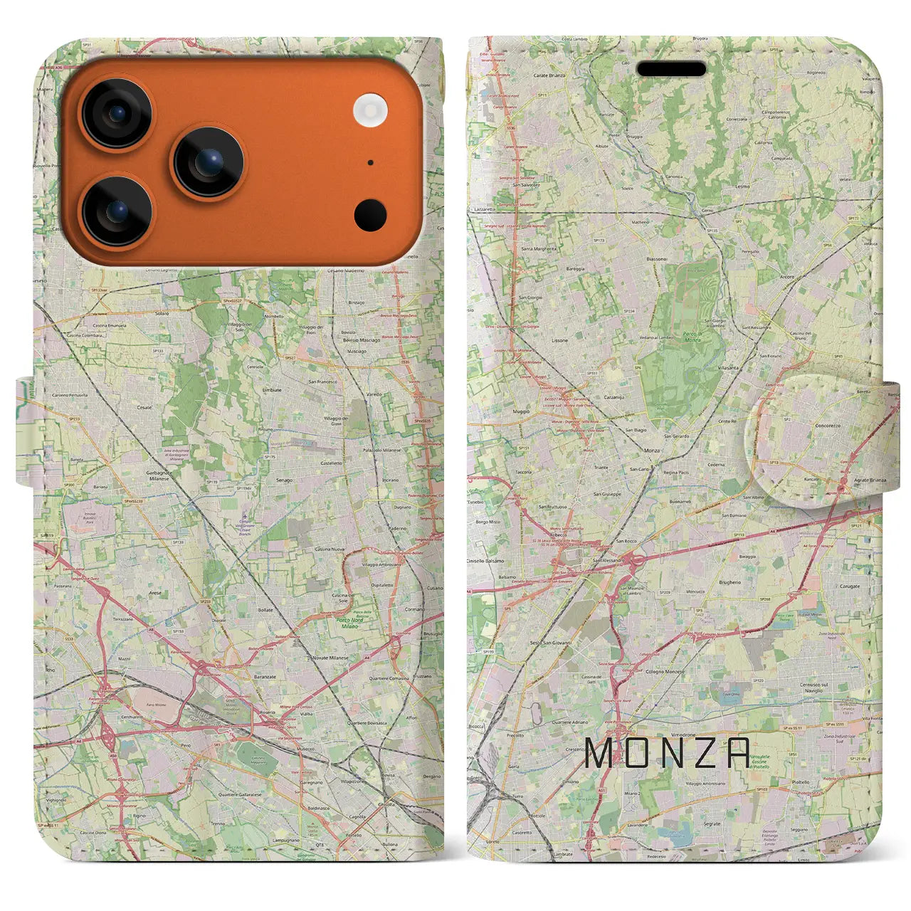【モンツァ(イタリア)】地図柄iPhoneケース(手帳タイプ)ナチュラル・iPhone 17 Pro Max 用