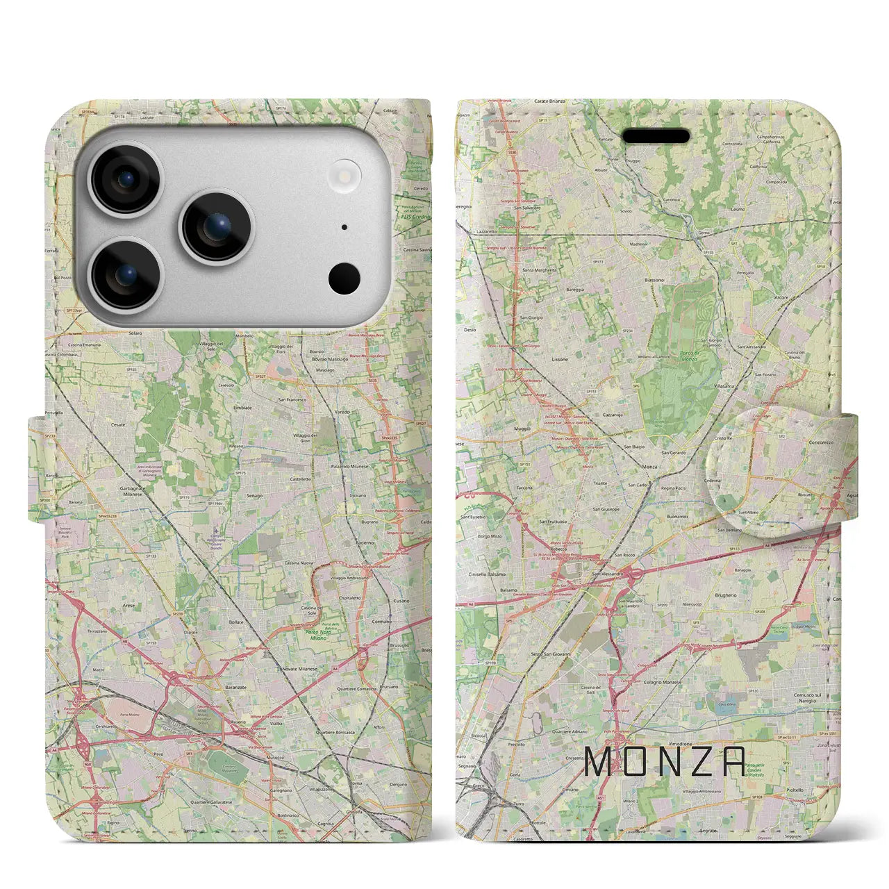 【モンツァ(イタリア)】地図柄iPhoneケース(手帳タイプ)