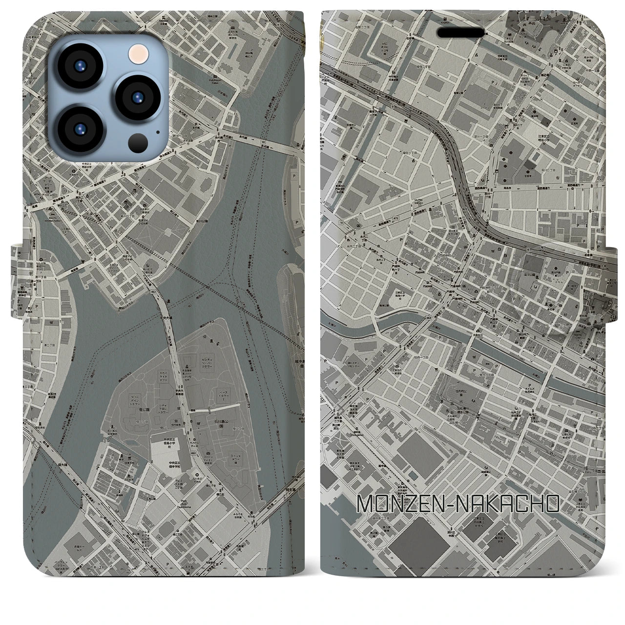 【門前仲町(東京都)】地図柄iPhoneケース(手帳タイプ)