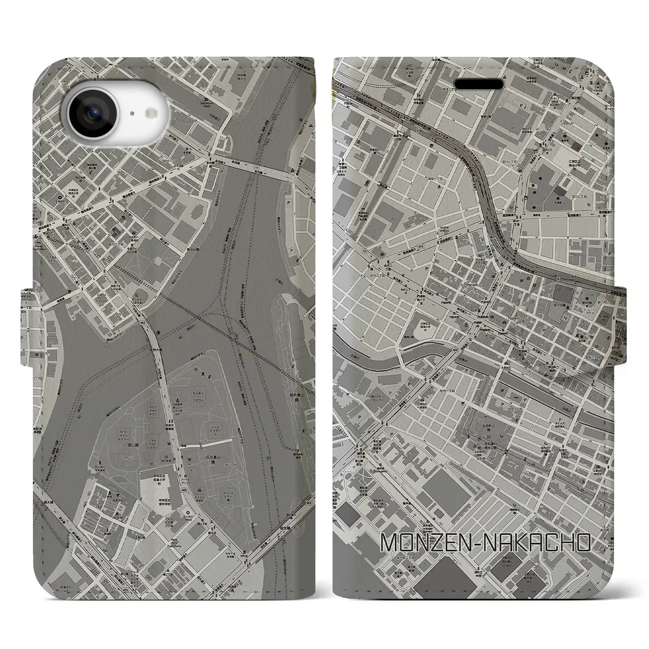 【門前仲町(東京都)】地図柄iPhoneケース(手帳タイプ)