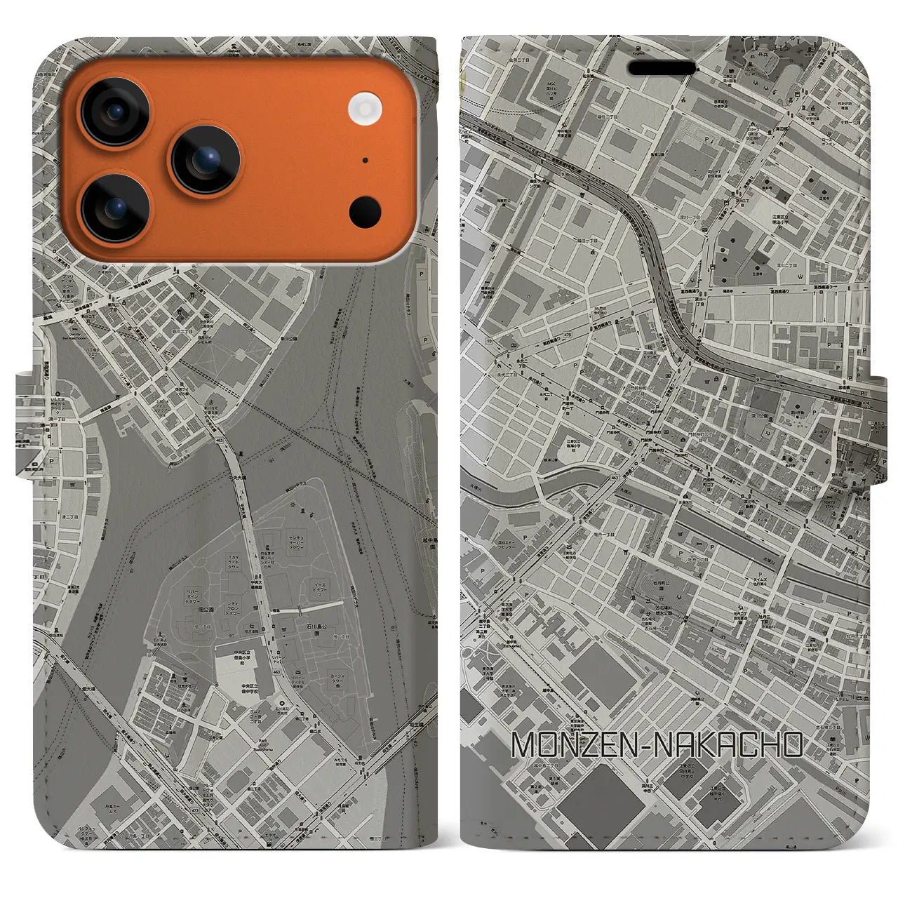 【門前仲町(東京都)】地図柄iPhoneケース(手帳タイプ)