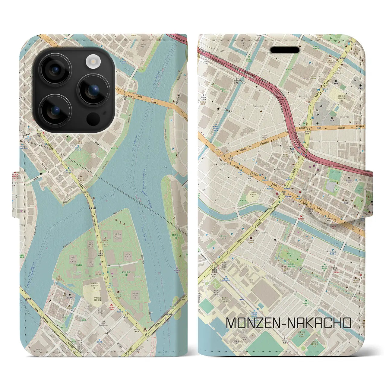 【門前仲町(東京都)】地図柄iPhoneケース(手帳タイプ)ナチュラル・iPhone 16 用