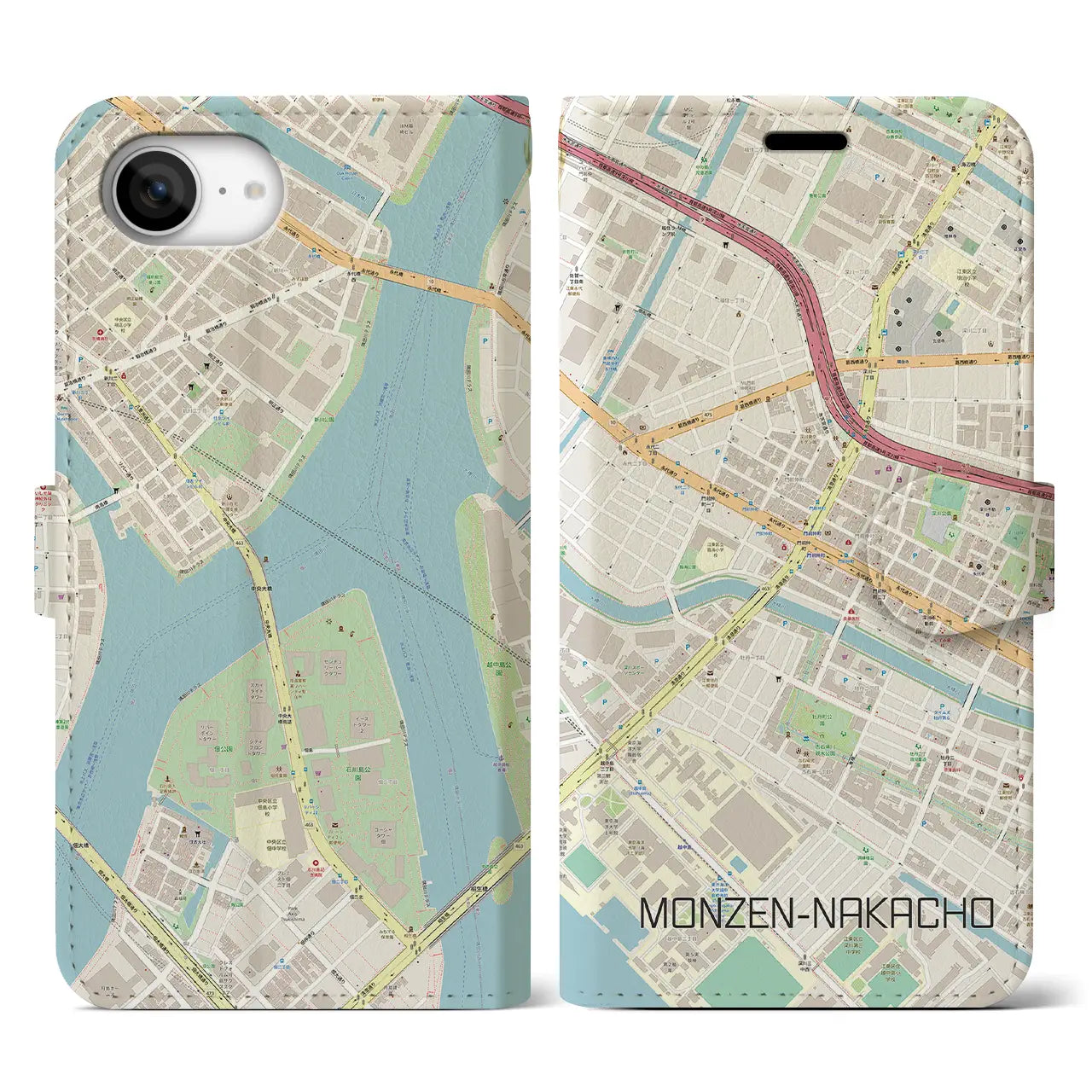 【門前仲町(東京都)】地図柄iPhoneケース(手帳タイプ)