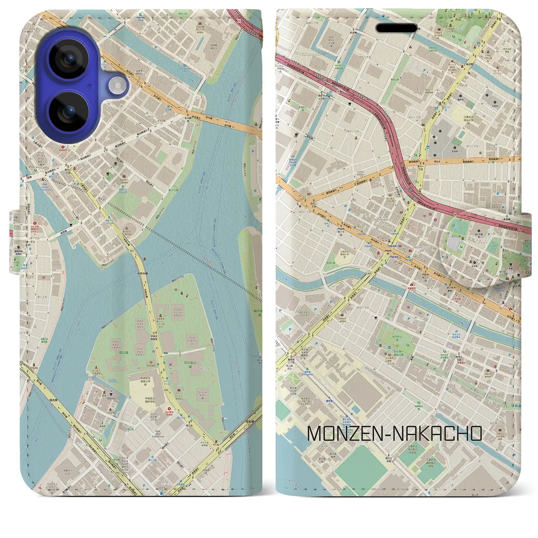 【門前仲町(東京都)】地図柄iPhoneケース(手帳タイプ)ナチュラル・iPhone 16 Pro Max 用