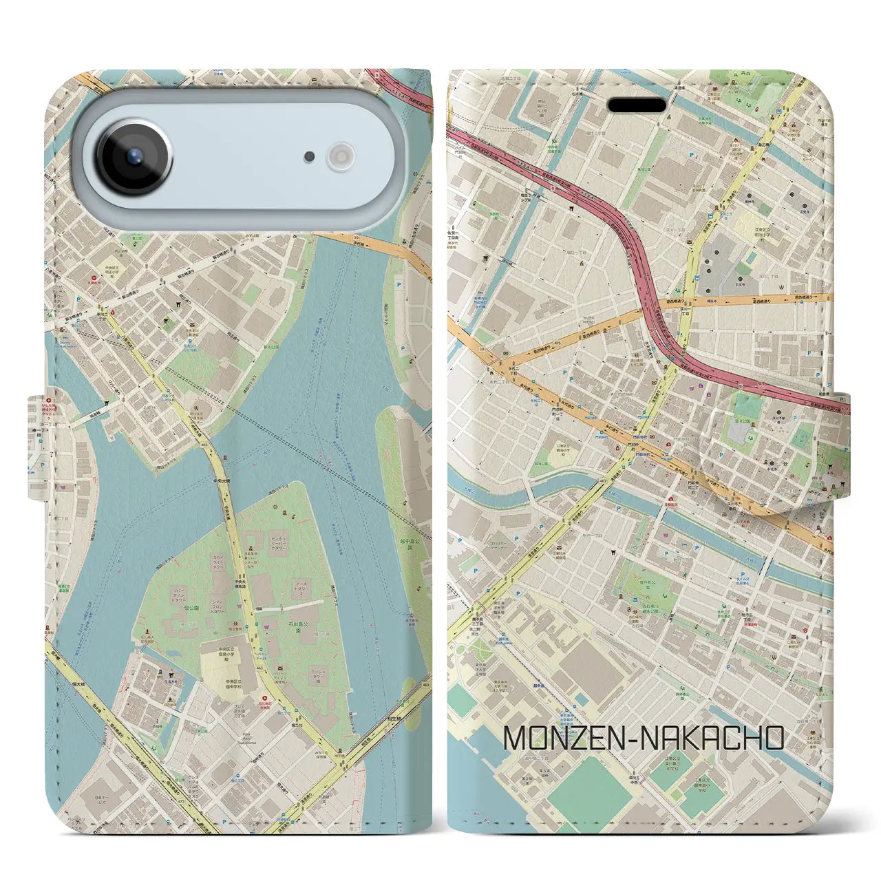 【門前仲町(東京都)】地図柄iPhoneケース(手帳タイプ)