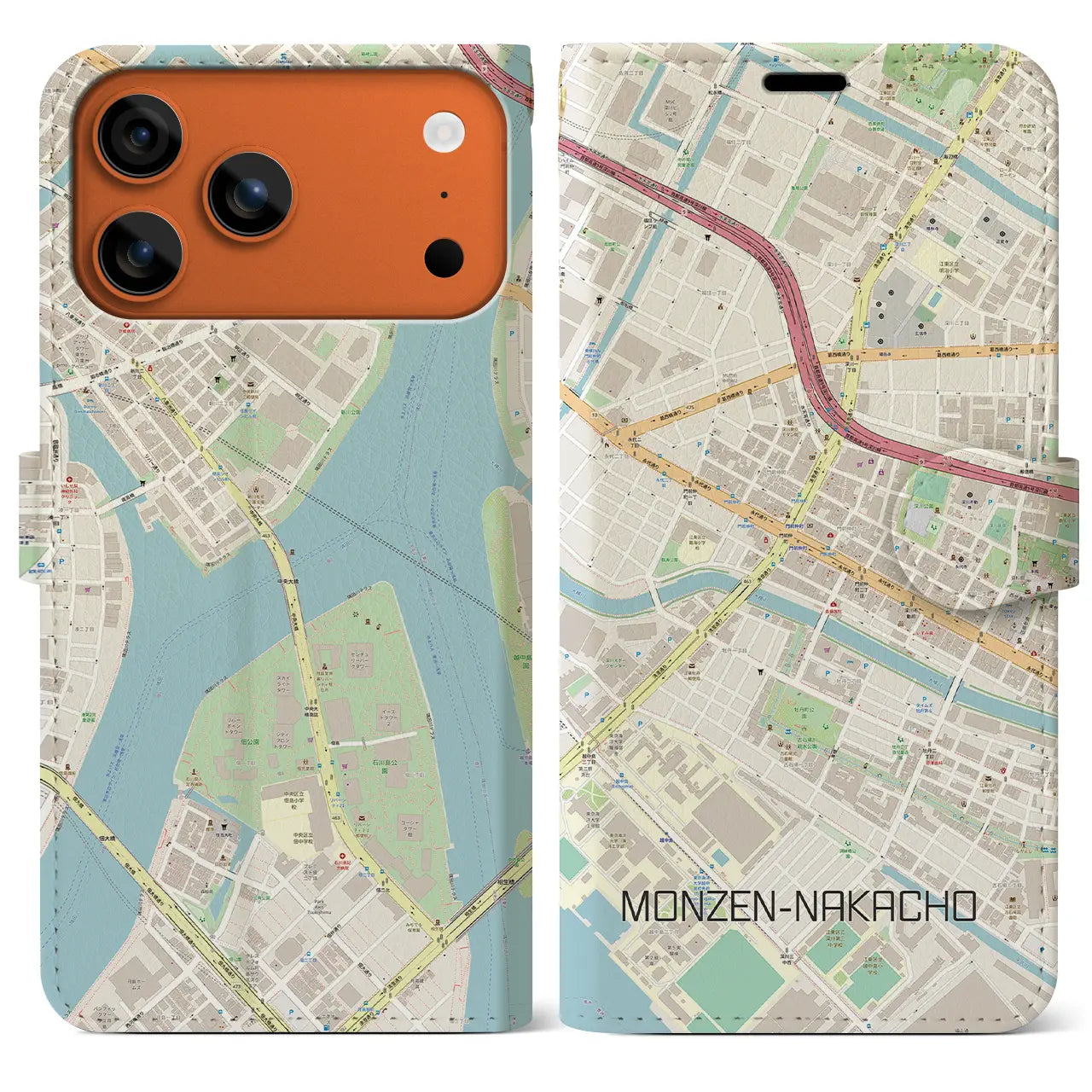 【門前仲町(東京都)】地図柄iPhoneケース(手帳タイプ)モノトーン・iPhone 17 Pro Max 用