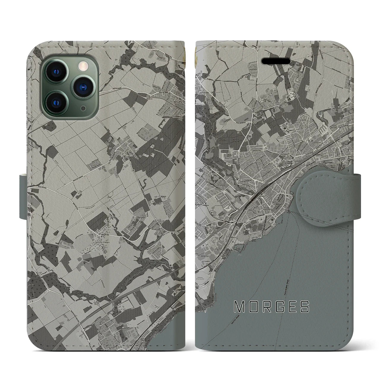 【モルジュ(スイス)】地図柄iPhoneケース(手帳タイプ)モノトーン・iPhone 11 Pro 用