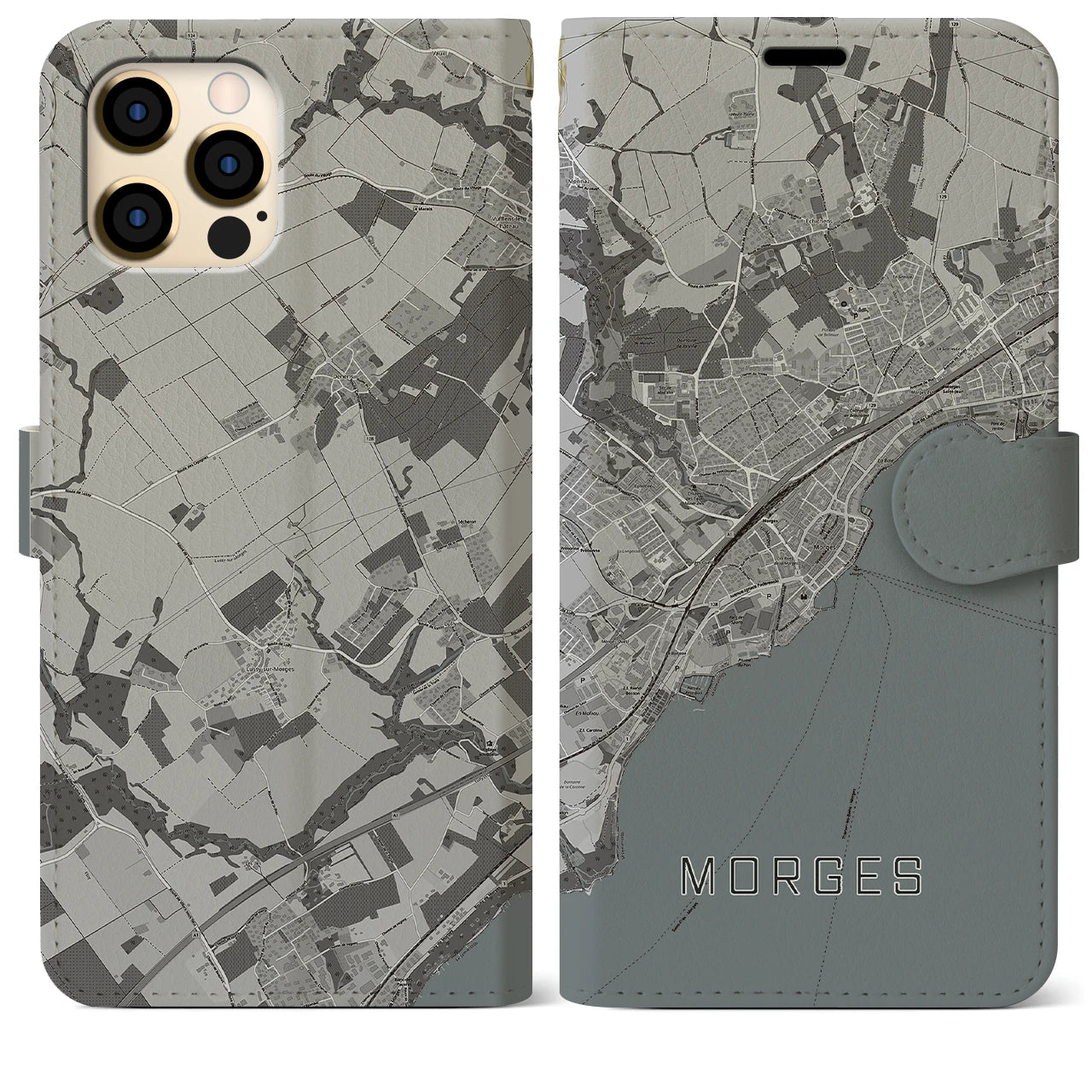 【モルジュ(スイス)】地図柄iPhoneケース(手帳タイプ)