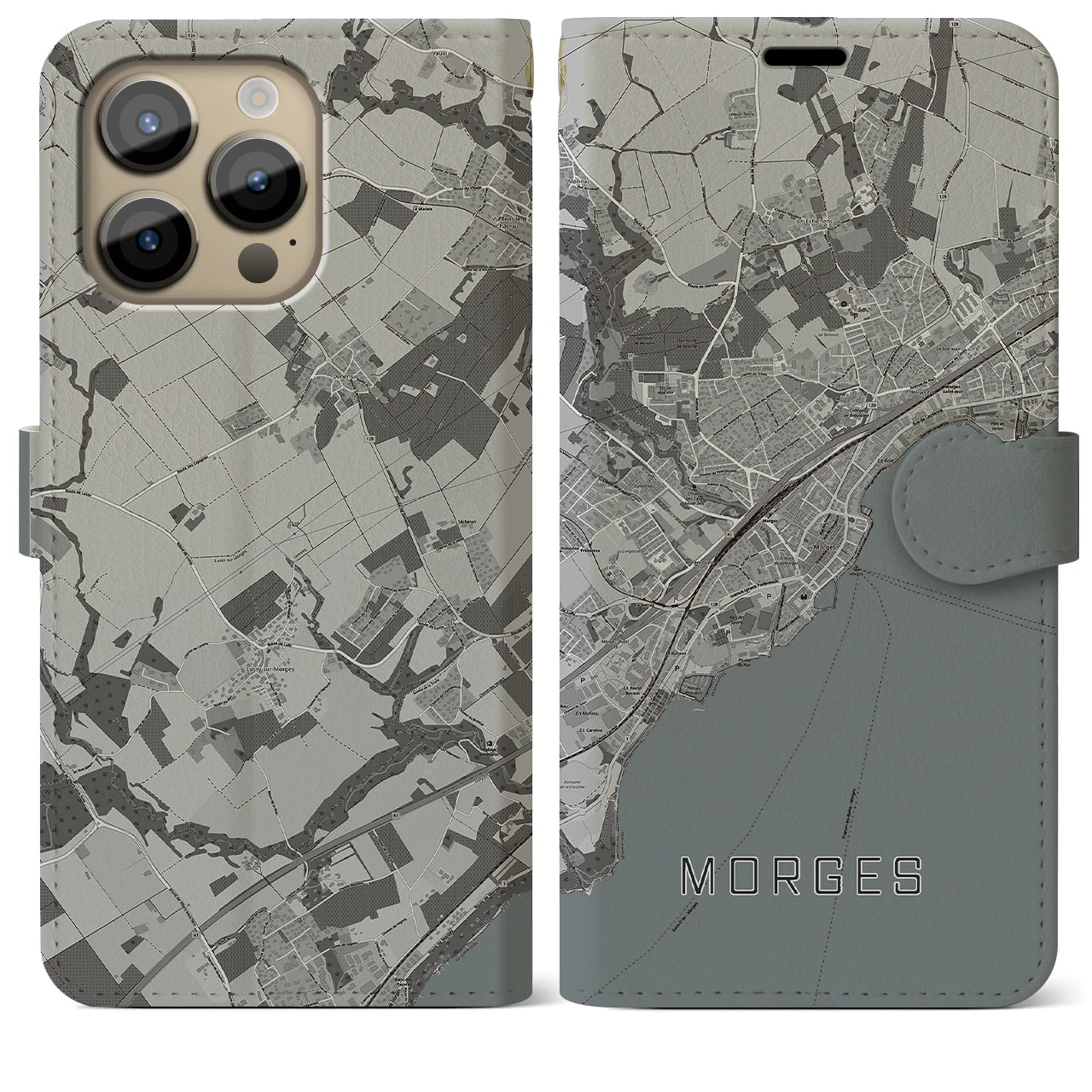 【モルジュ(スイス)】地図柄iPhoneケース(手帳タイプ)