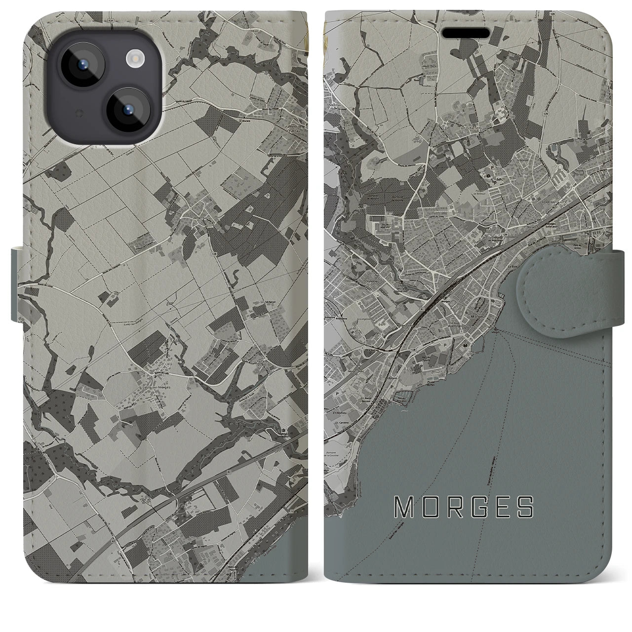 【モルジュ(スイス)】地図柄iPhoneケース(手帳タイプ)