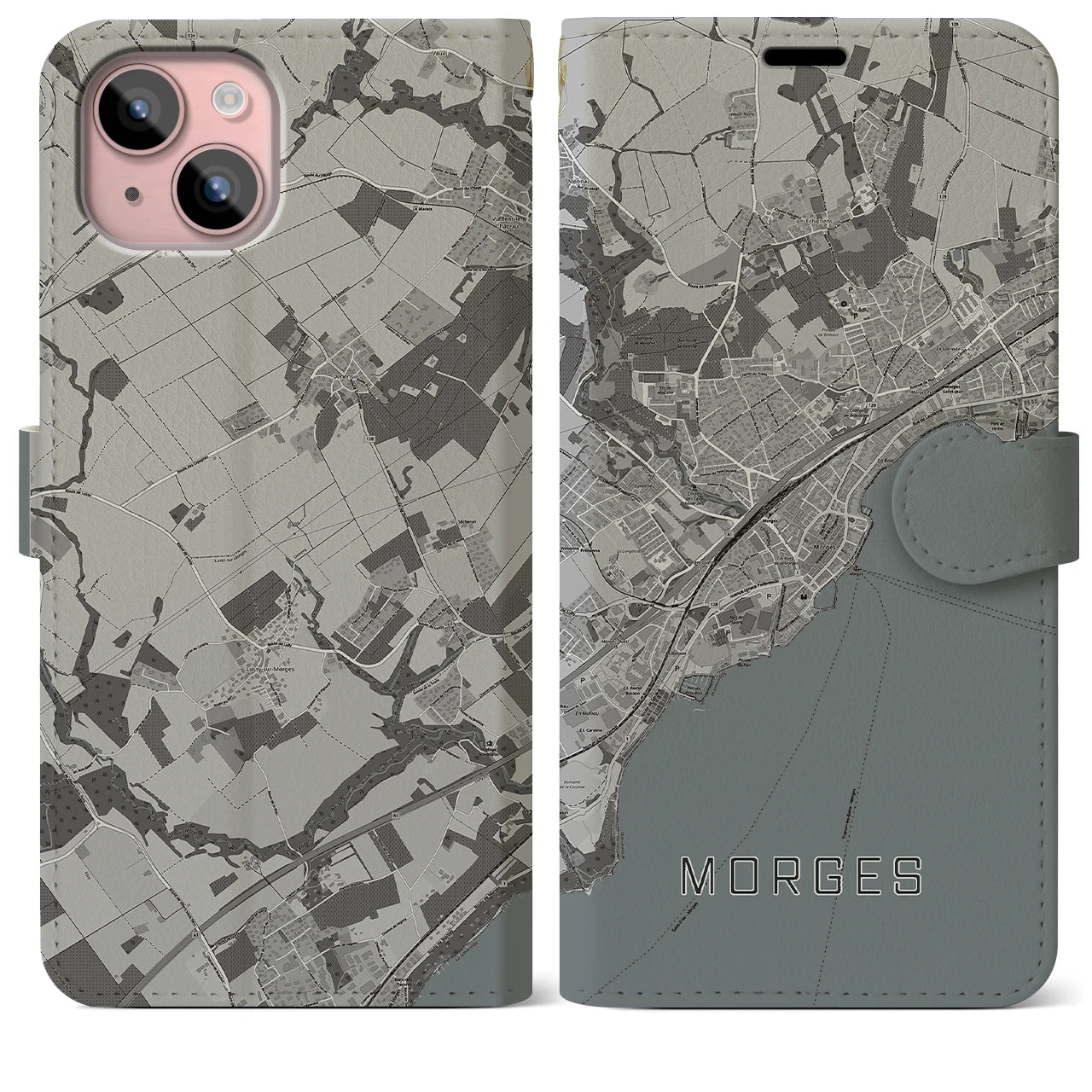 【モルジュ(スイス)】地図柄iPhoneケース(手帳タイプ)