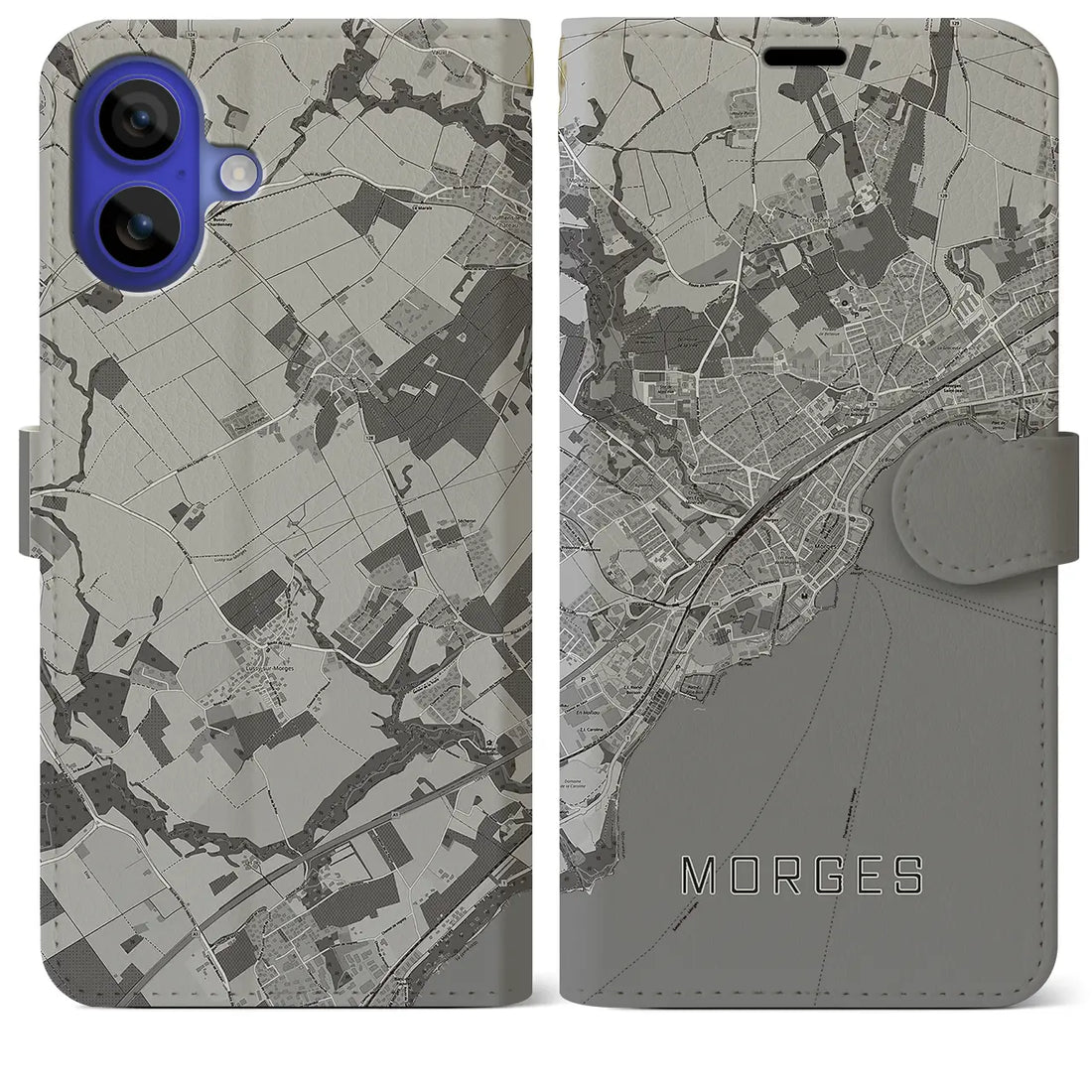 【モルジュ(スイス)】地図柄iPhoneケース(手帳タイプ)モノトーン・iPhone 16 Pro Max 用