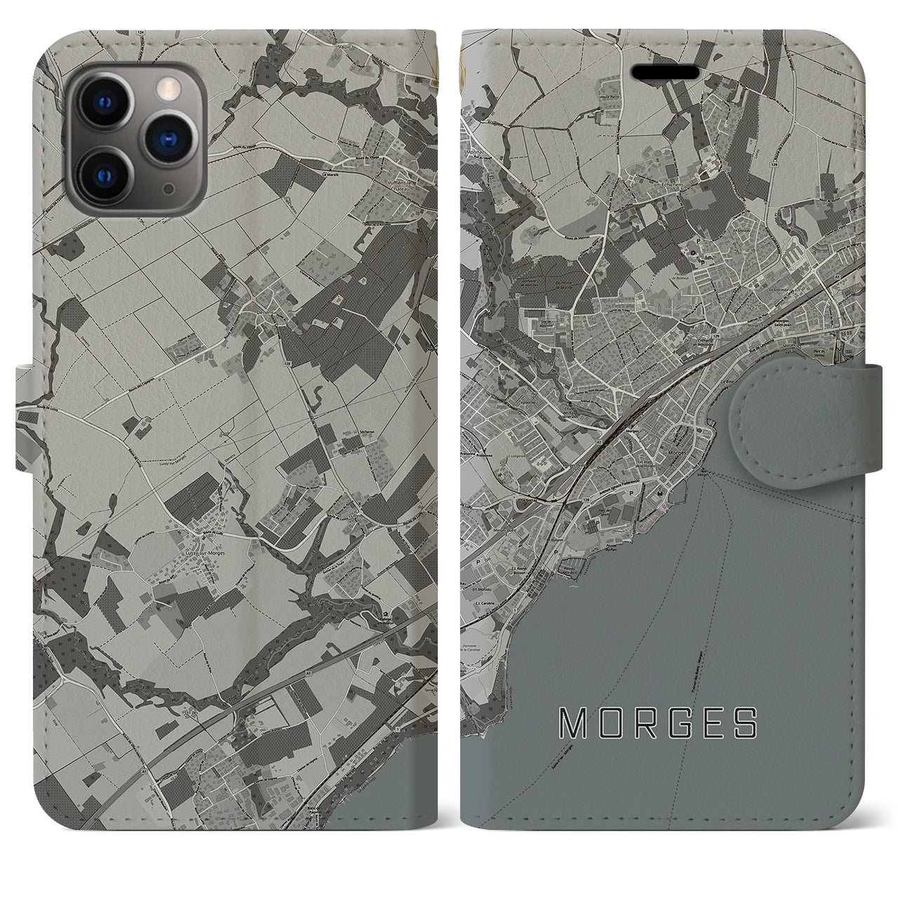 【モルジュ(スイス)】地図柄iPhoneケース(手帳タイプ)