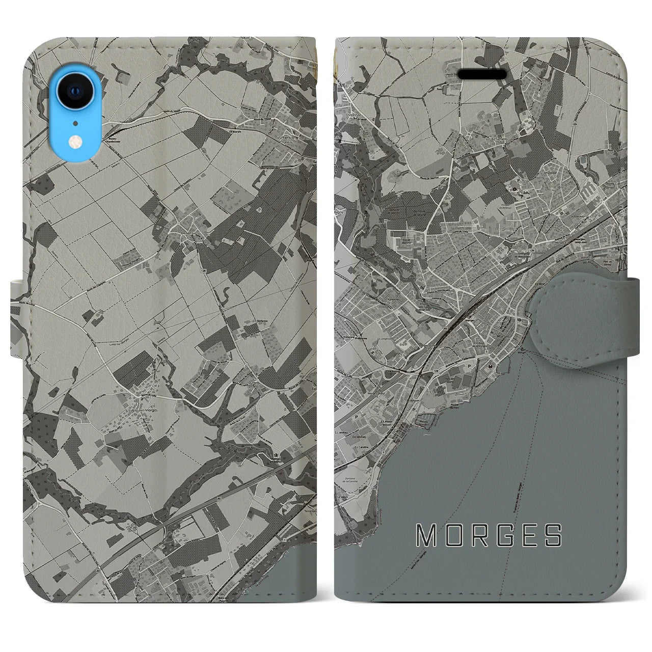 【モルジュ(スイス)】地図柄iPhoneケース(手帳タイプ)モノトーン・iPhone XR 用