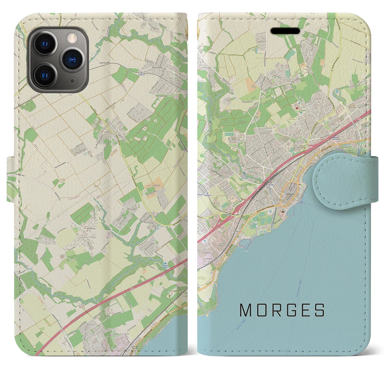 【モルジュ(スイス)】地図柄iPhoneケース(手帳タイプ)ナチュラル・iPhone 11 Pro Max 用