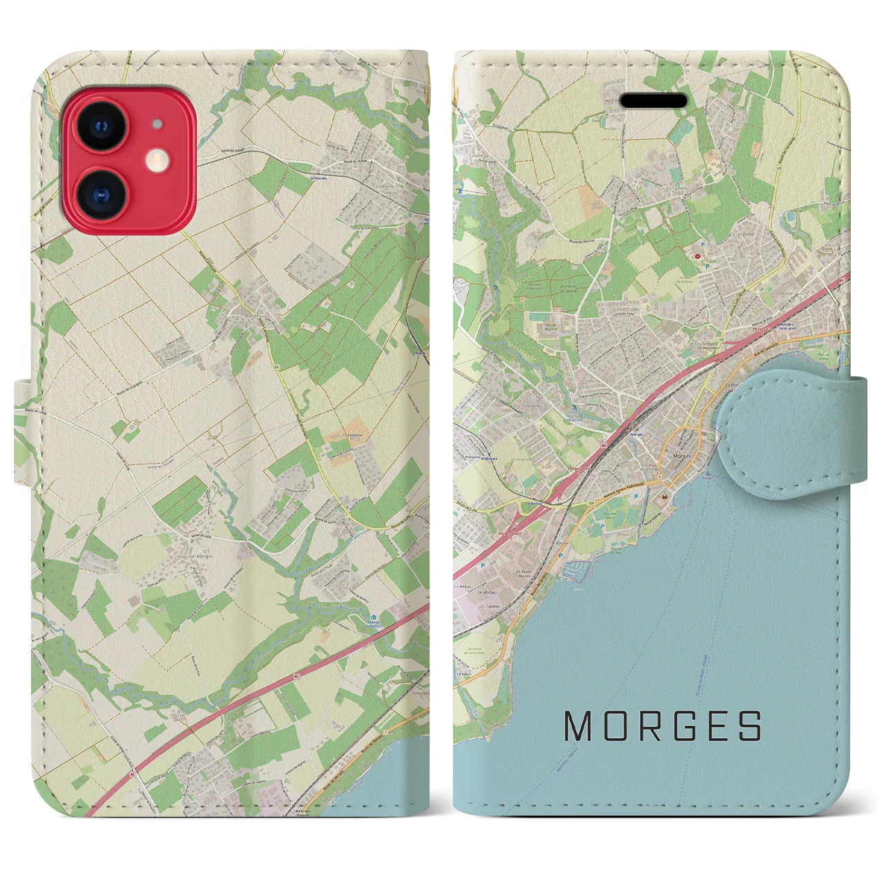 【モルジュ(スイス)】地図柄iPhoneケース(手帳タイプ)ナチュラル・iPhone 11 用