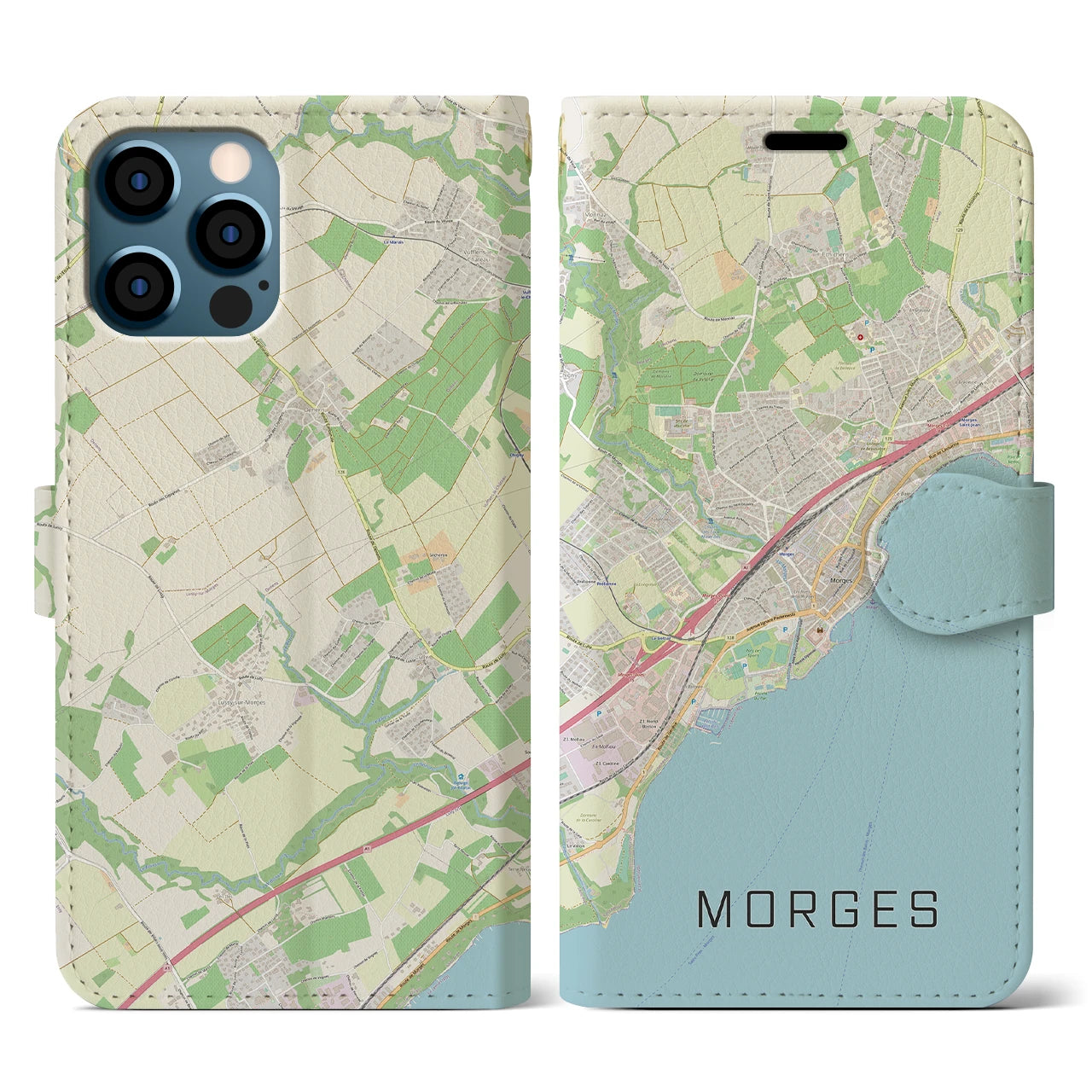 【モルジュ(スイス)】地図柄iPhoneケース(手帳タイプ)