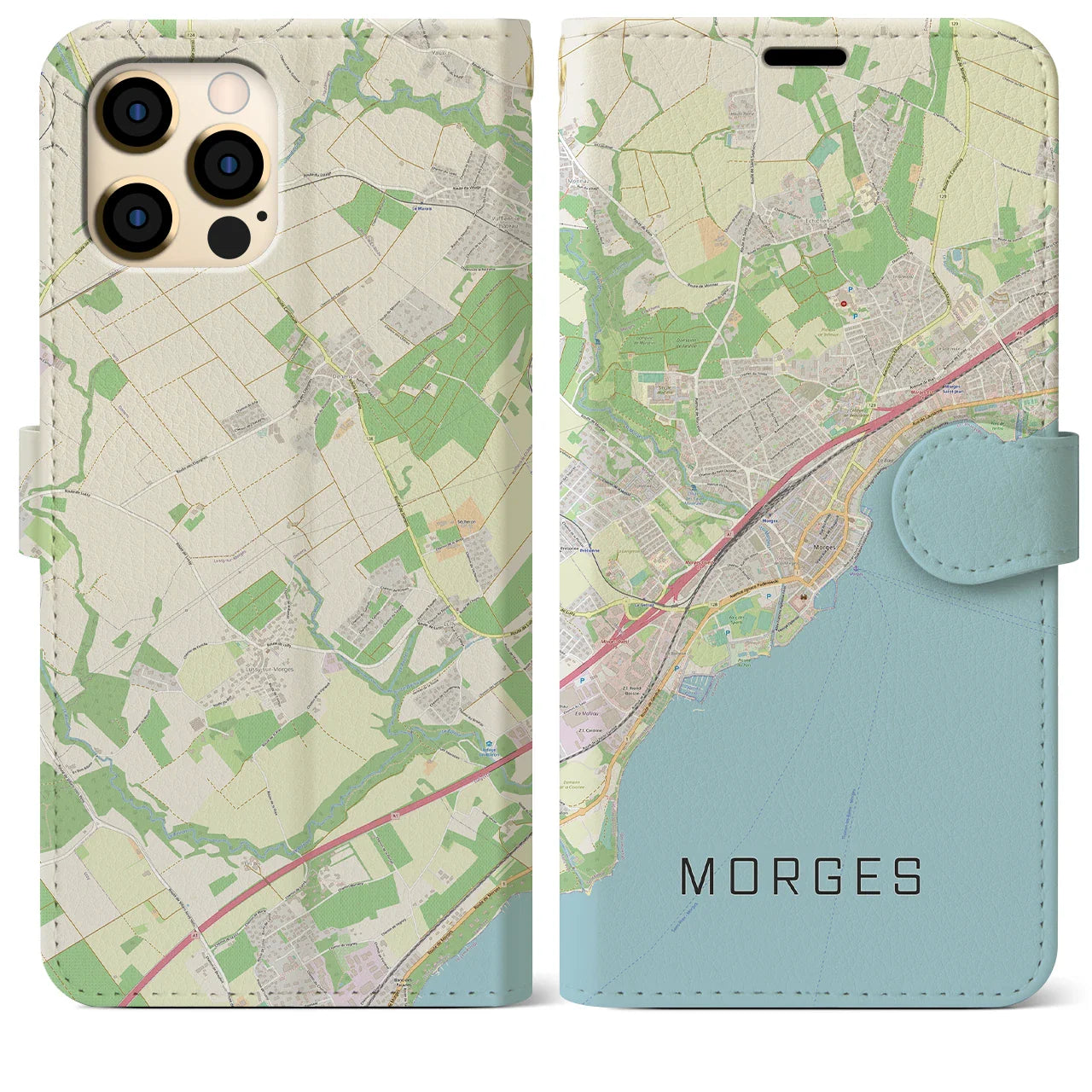 【モルジュ(スイス)】地図柄iPhoneケース(手帳タイプ)ナチュラル・iPhone 12 Pro Max 用