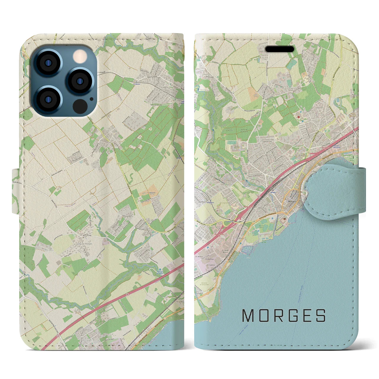 【モルジュ(スイス)】地図柄iPhoneケース(手帳タイプ)ナチュラル・iPhone 12 / 12 Pro 用