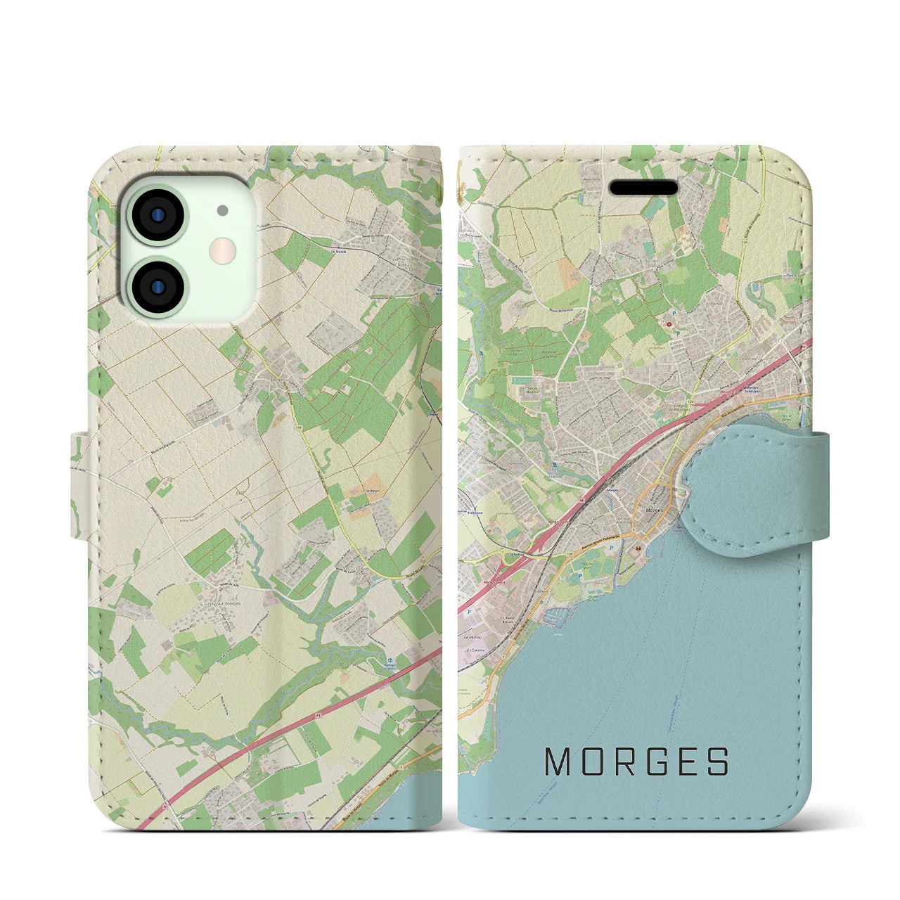 【モルジュ(スイス)】地図柄iPhoneケース(手帳タイプ)ナチュラル・iPhone 12 mini 用